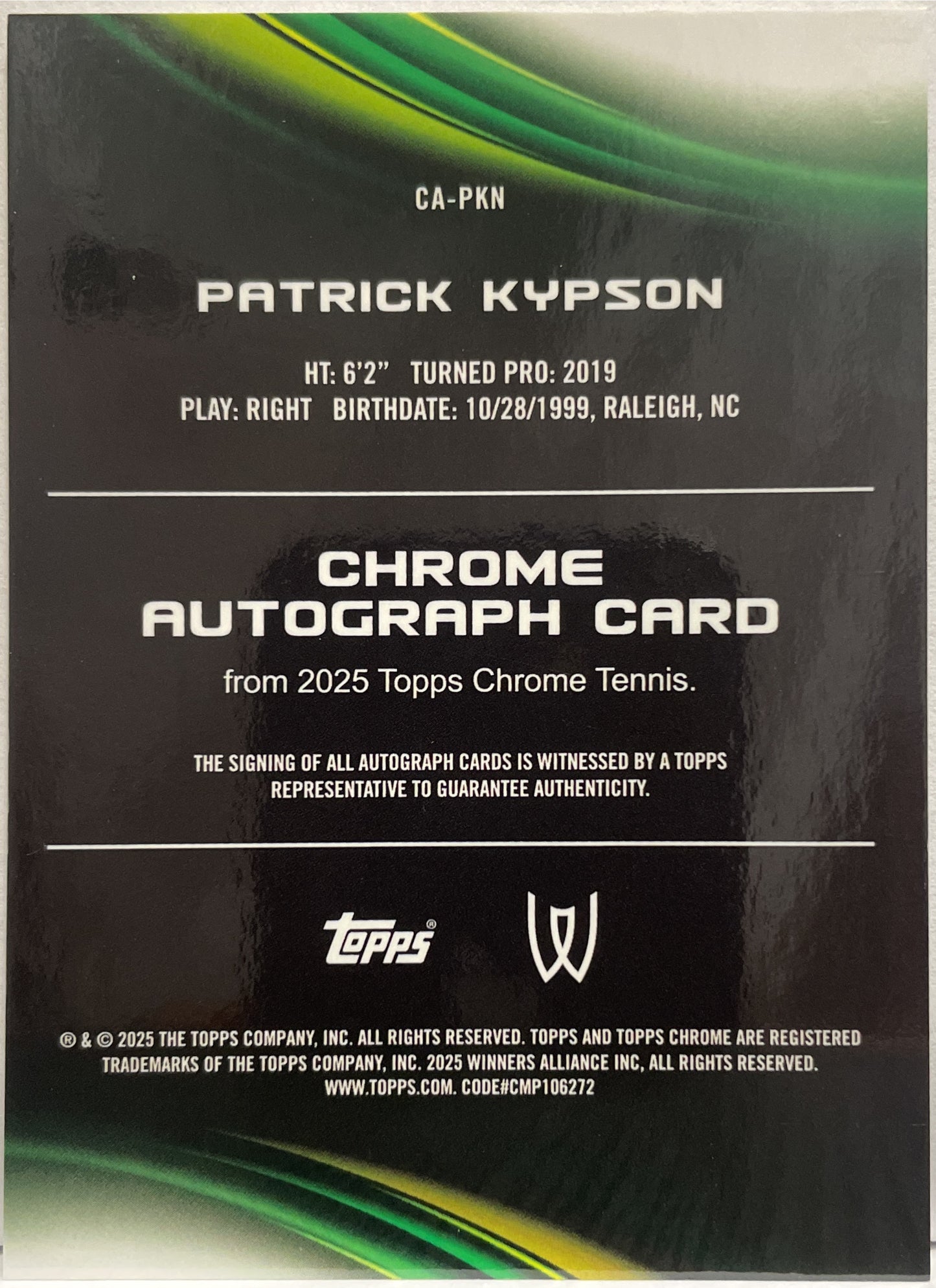 Patrick Kypson Autograph Geometric Topps Chrome Tennis 2025