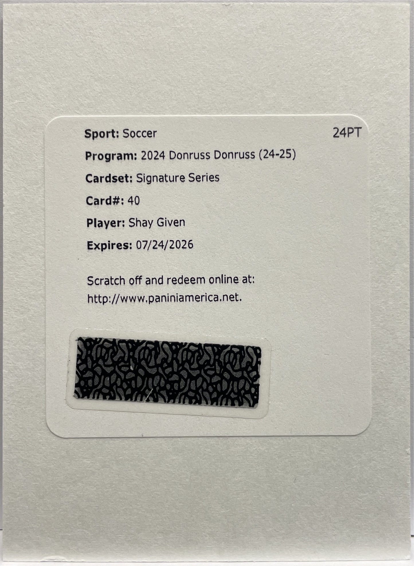 Shay Given Autograph Redemption Donruss Fifa 2024/25