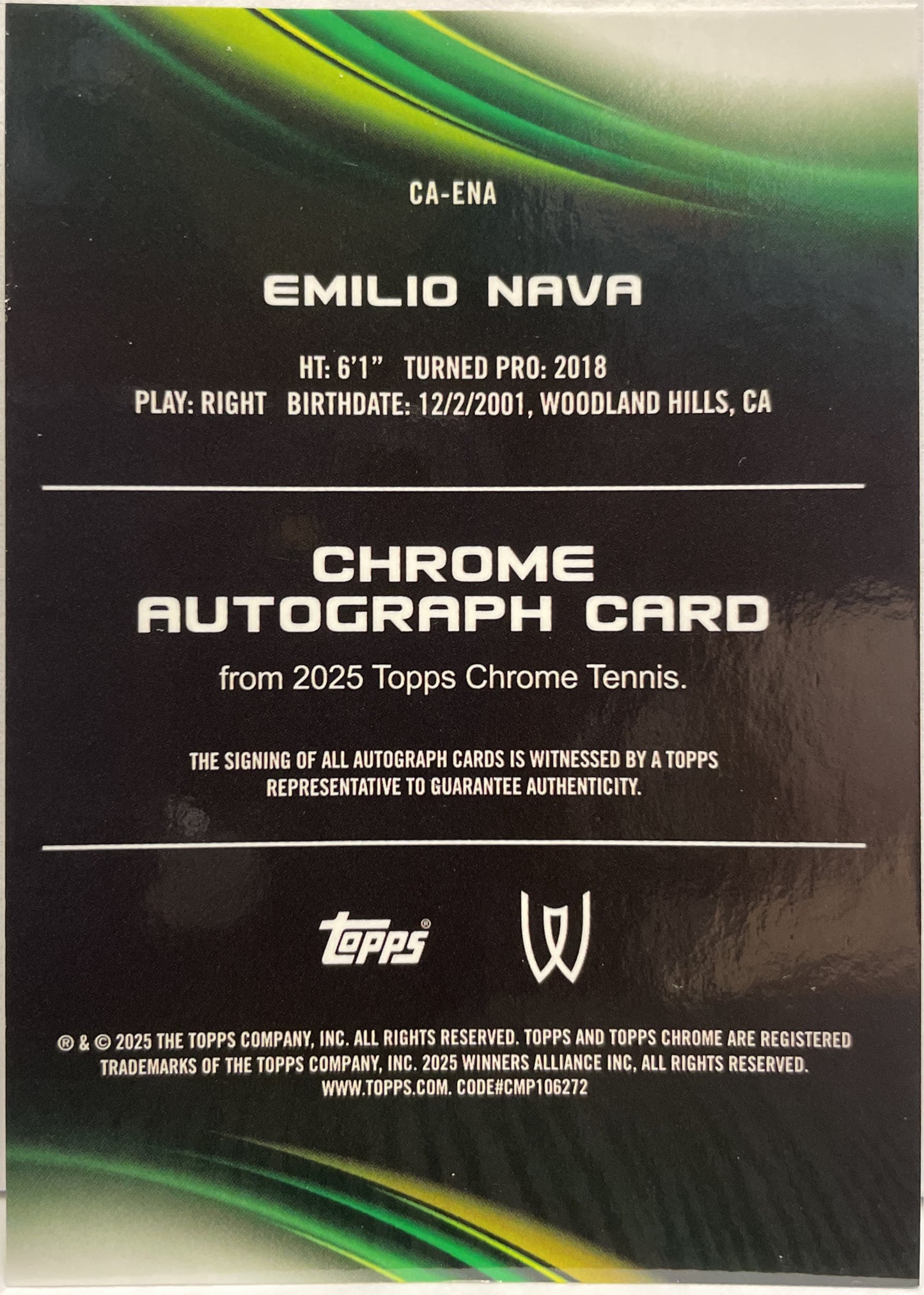 Emilio Nava Autograph Geometric Topps Chrome Tennis 2025