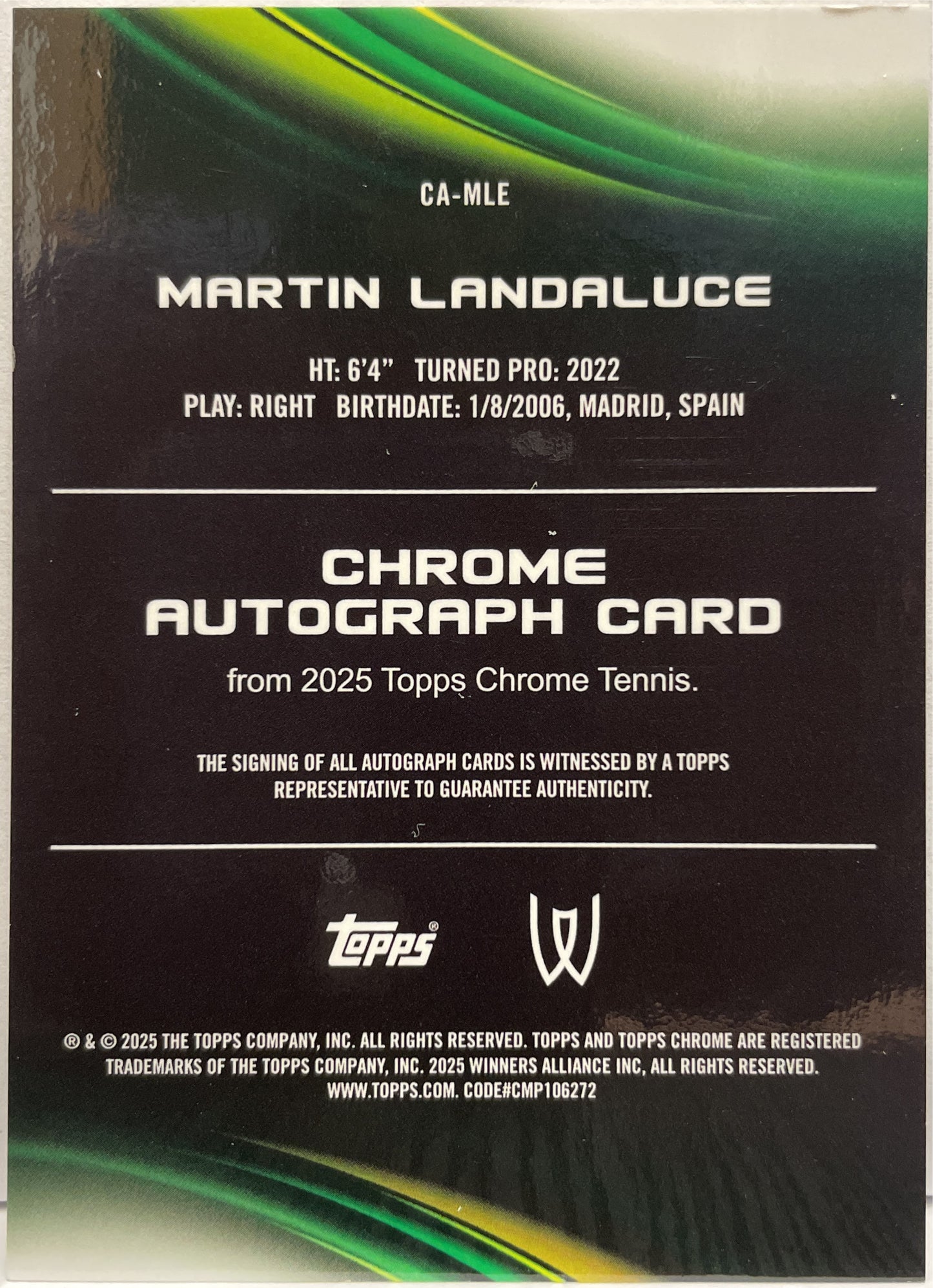 Martin Landaluce Autograph Geometric Topps Chrome Tennis 2025