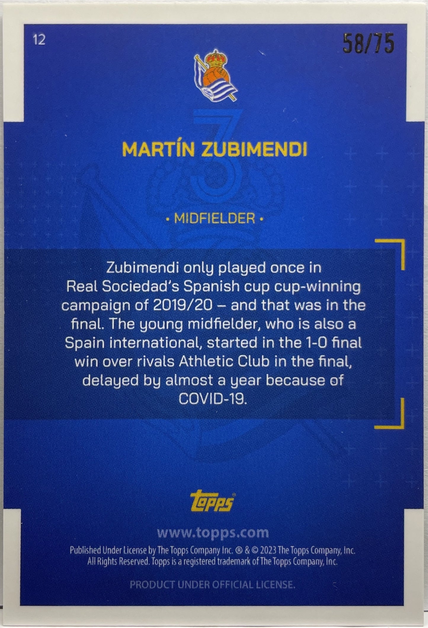 Martin Zubimendi 58/75 Topps Team Set Real Sociedad 2022/23