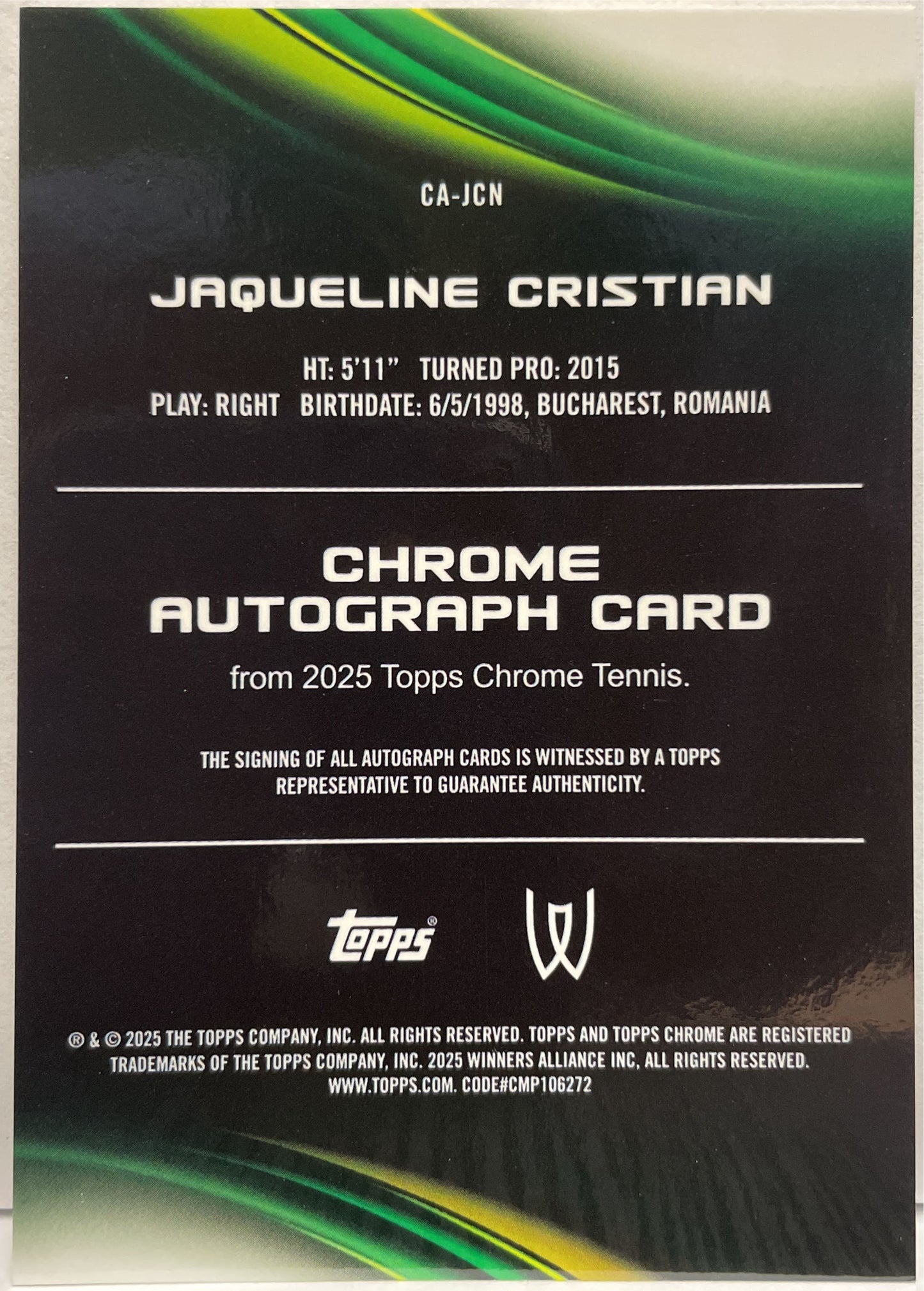 Jaqueline Cristian Autograph Geometric Topps Chrome Tennis 2025