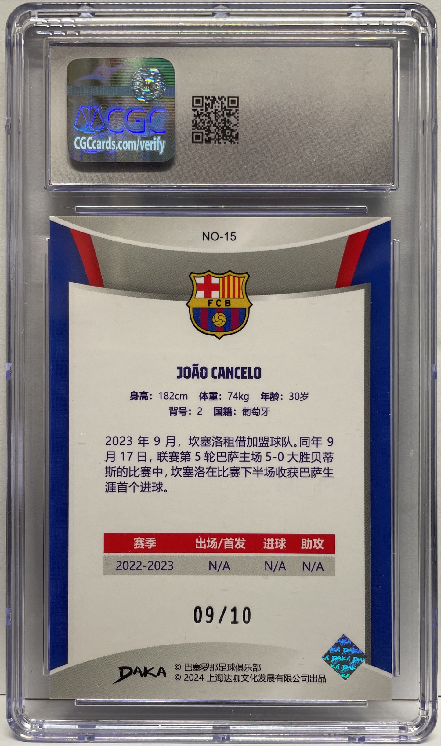CGC 9 - Joao Cancelo 9/10 Holocene Gold - Daka Barcelona One & Two 2023/24