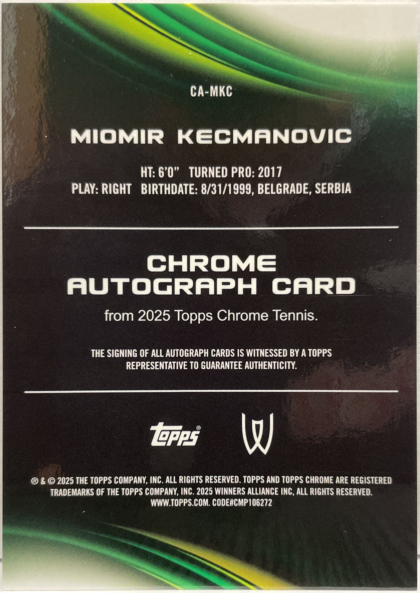 Miomir Kecmanovic 20/50 Autograph Gold Geometric Topps Chrome Tennis 2025
