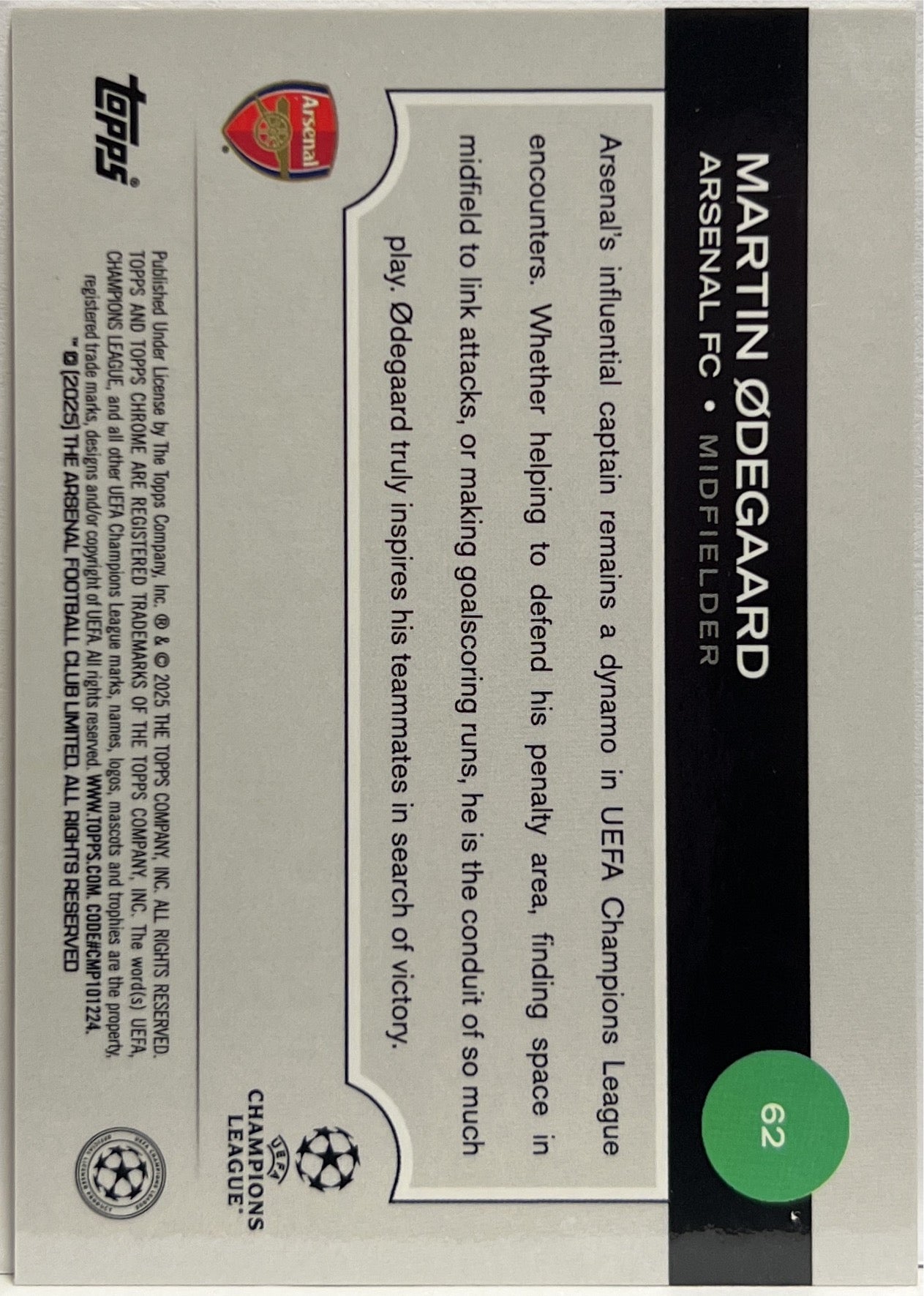 Martin Odegaard 50/50 Gold Prism Topps Chrome UCC 2024/25