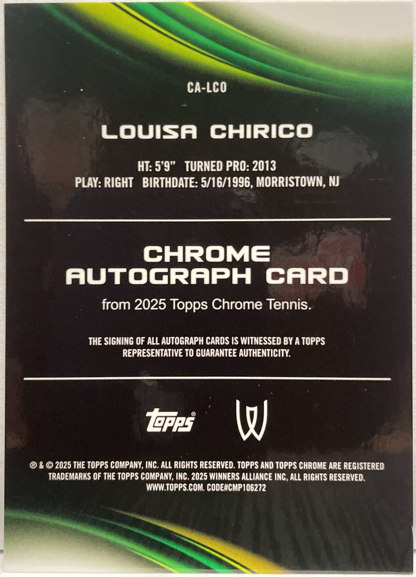 Louisa Chirico 52/150 Autograph Blue Geometric Topps Chrome Tennis 2025