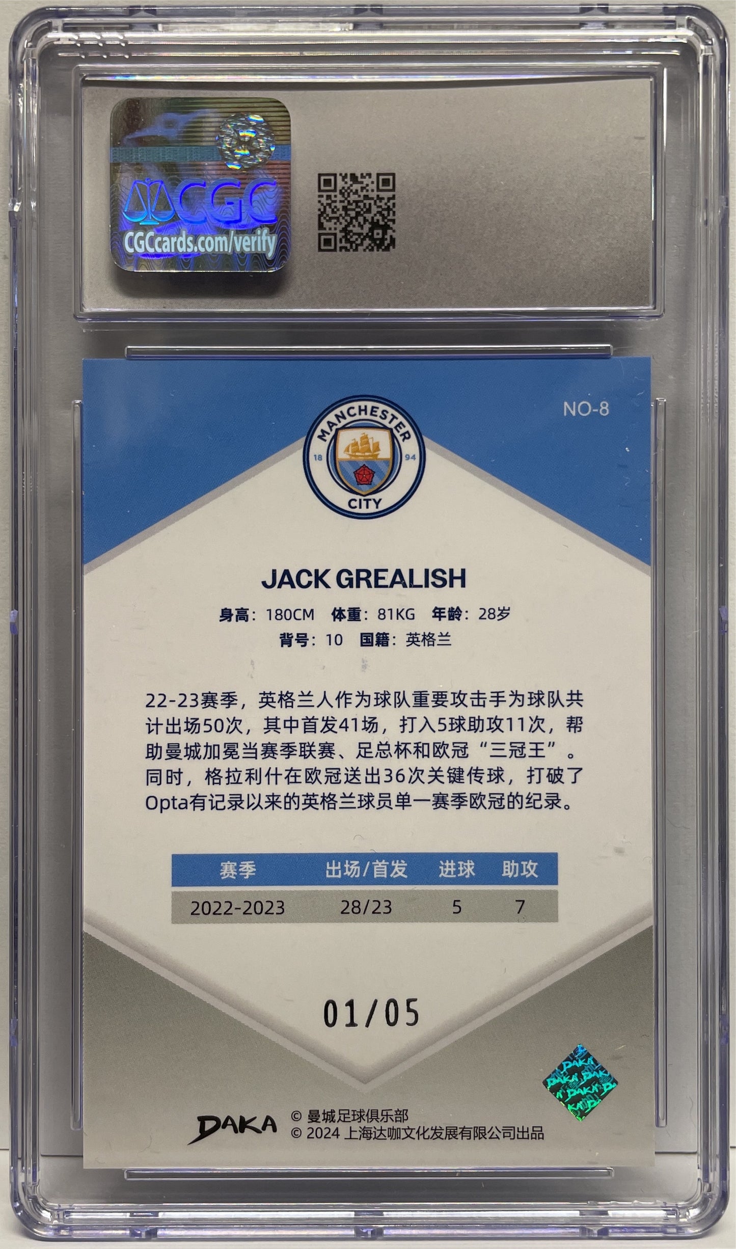 CGC 9 - Jack Grealish 1/5 Green - Daka Manchester City Holocene 2023/24