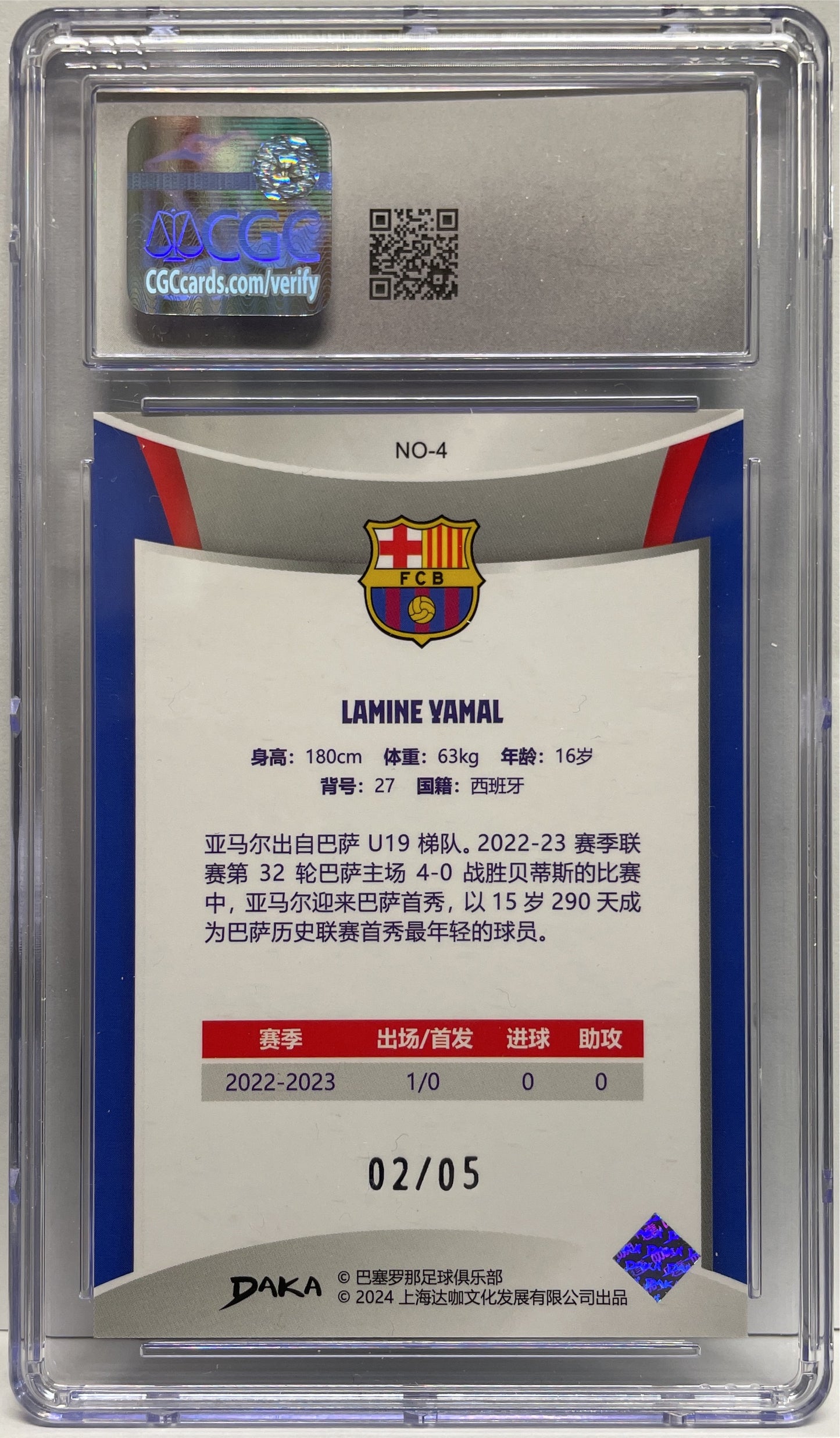 CGC 9 - Lamine Yamal 2/5 Rookie Holocene Green - Daka Barcelona One & Two 2023/24