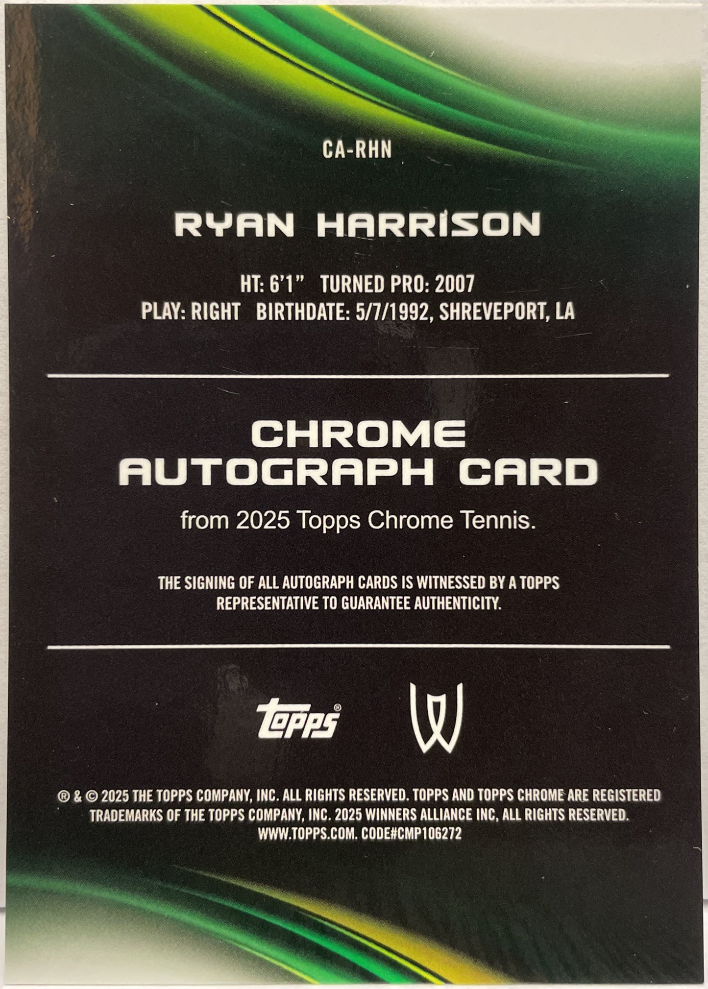 Ryan Harrison Autograph Topps Chrome Tennis 2025