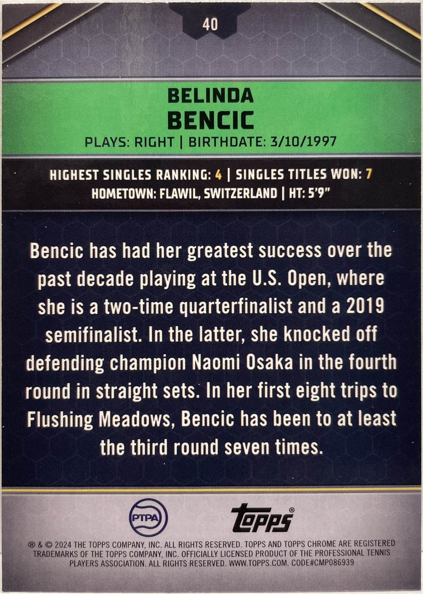 Belinda Bencic 41/50 Blue Topps Tennis Graphite 2024