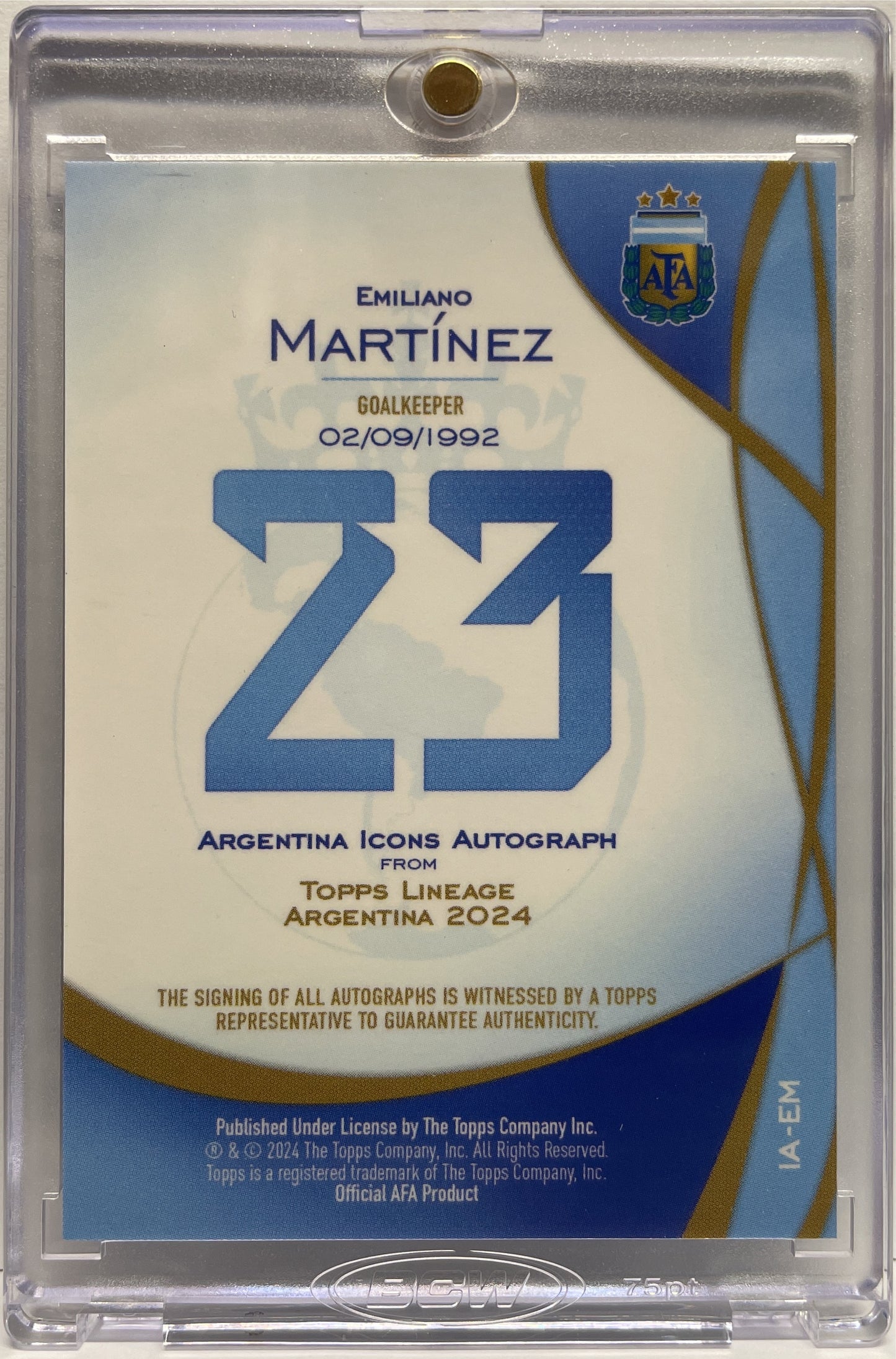 Emiliano Martinez 18/50 Autograph Topps Lineage Argentina 2024
