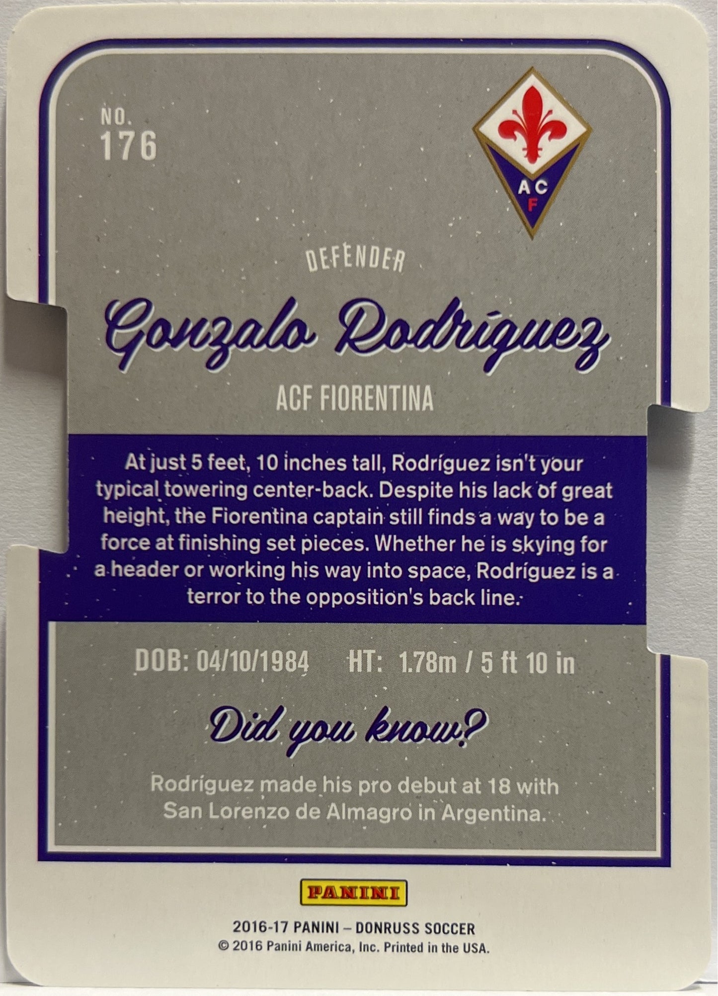 Gonzalo Rodriguez 79/149 Press Proof Donruss Fifa 2016/17