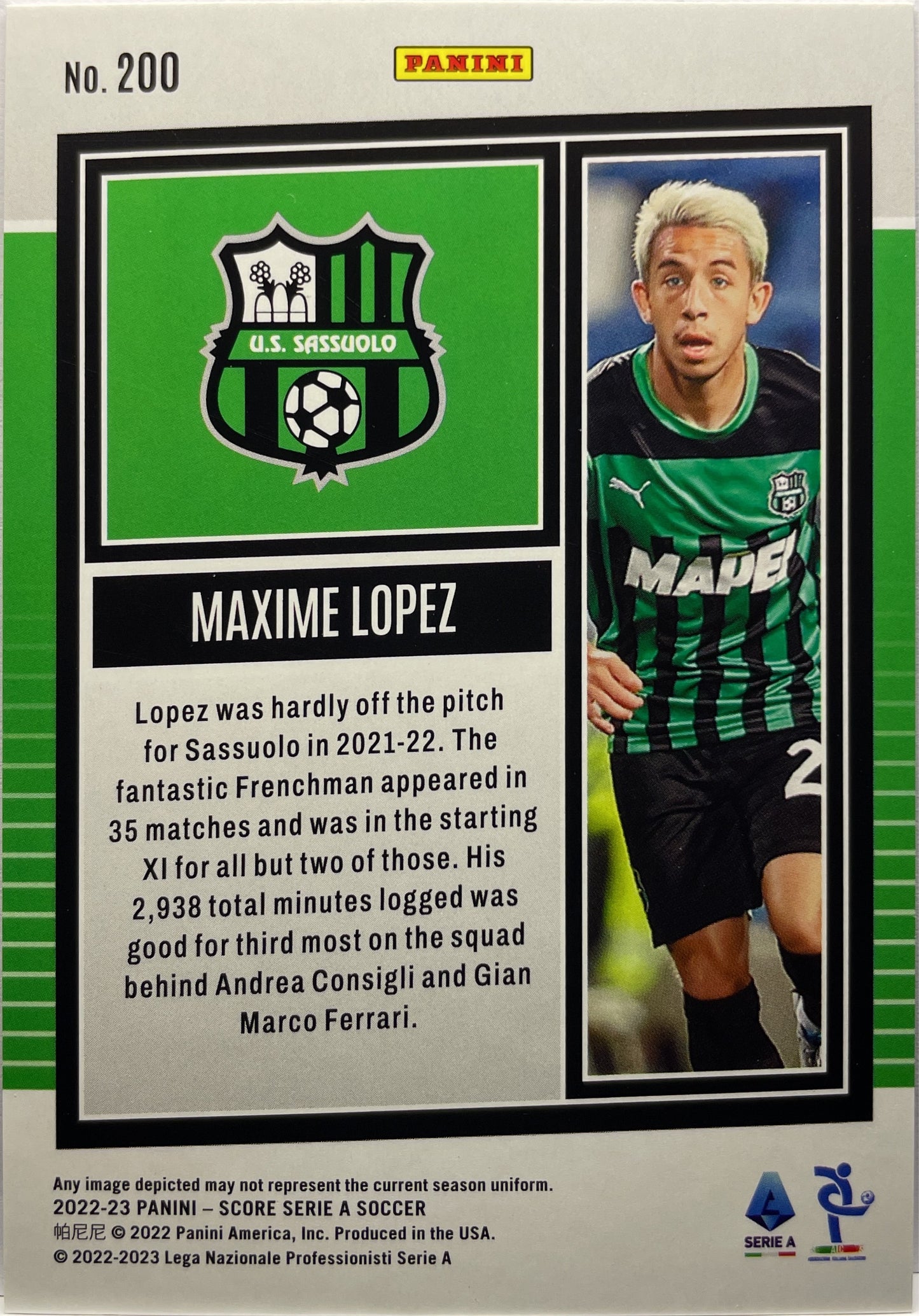 Maxime Lopez 9/15 Purple Laser Score Serie A 2022/23