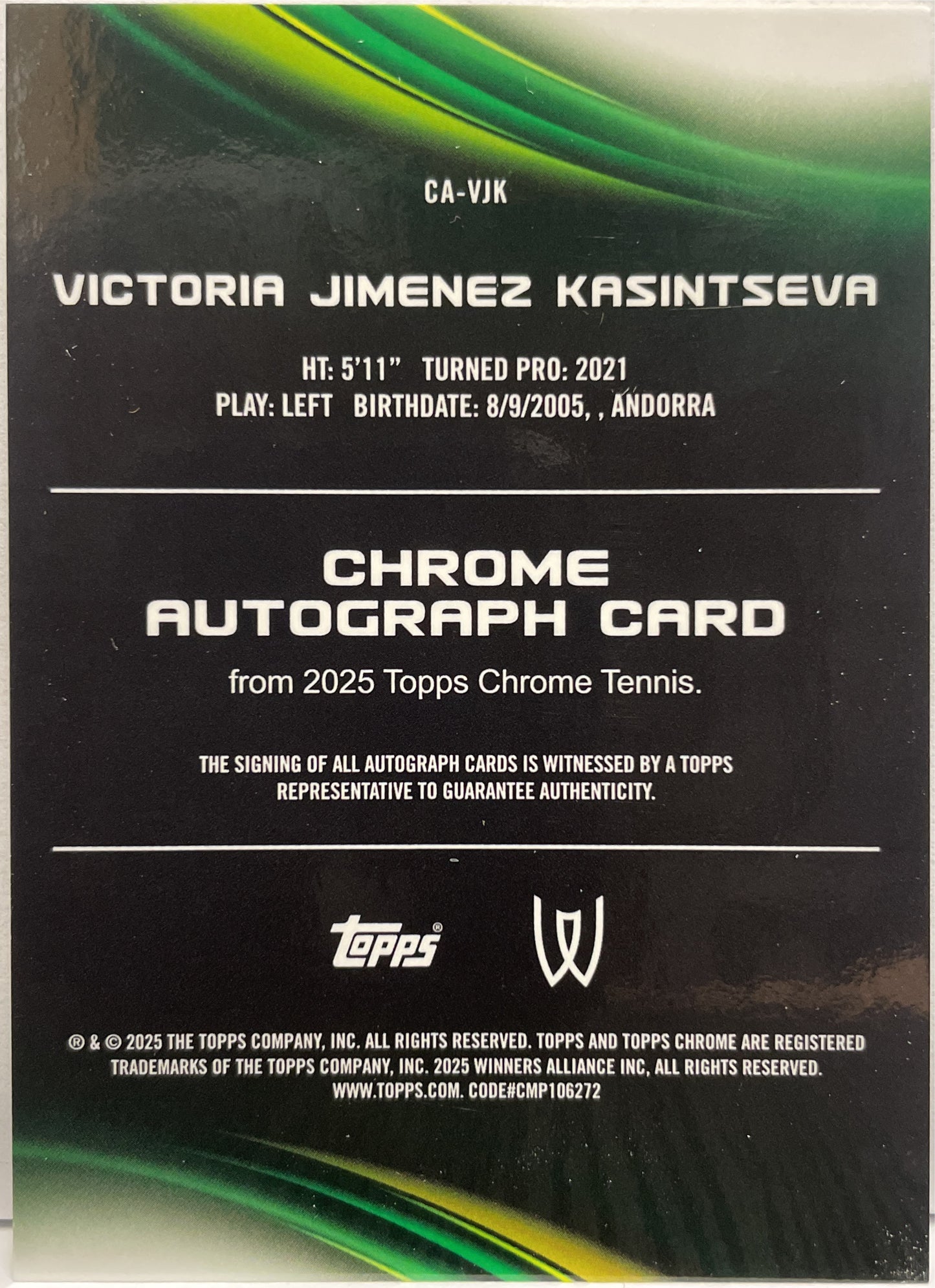 Victoria Jimenez Kasintseva 48/150 Autograph Blue Topps Chrome Tennis 2025