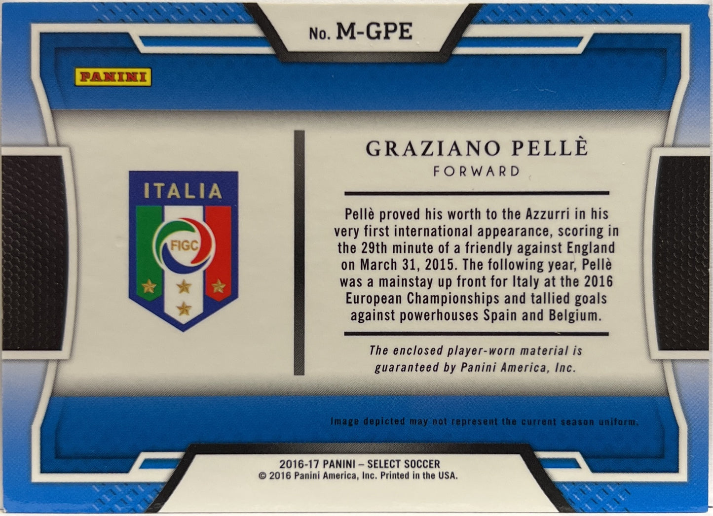 Graziano Pelle Patch Worn Memorabilia Panini Select Fifa 2016/17