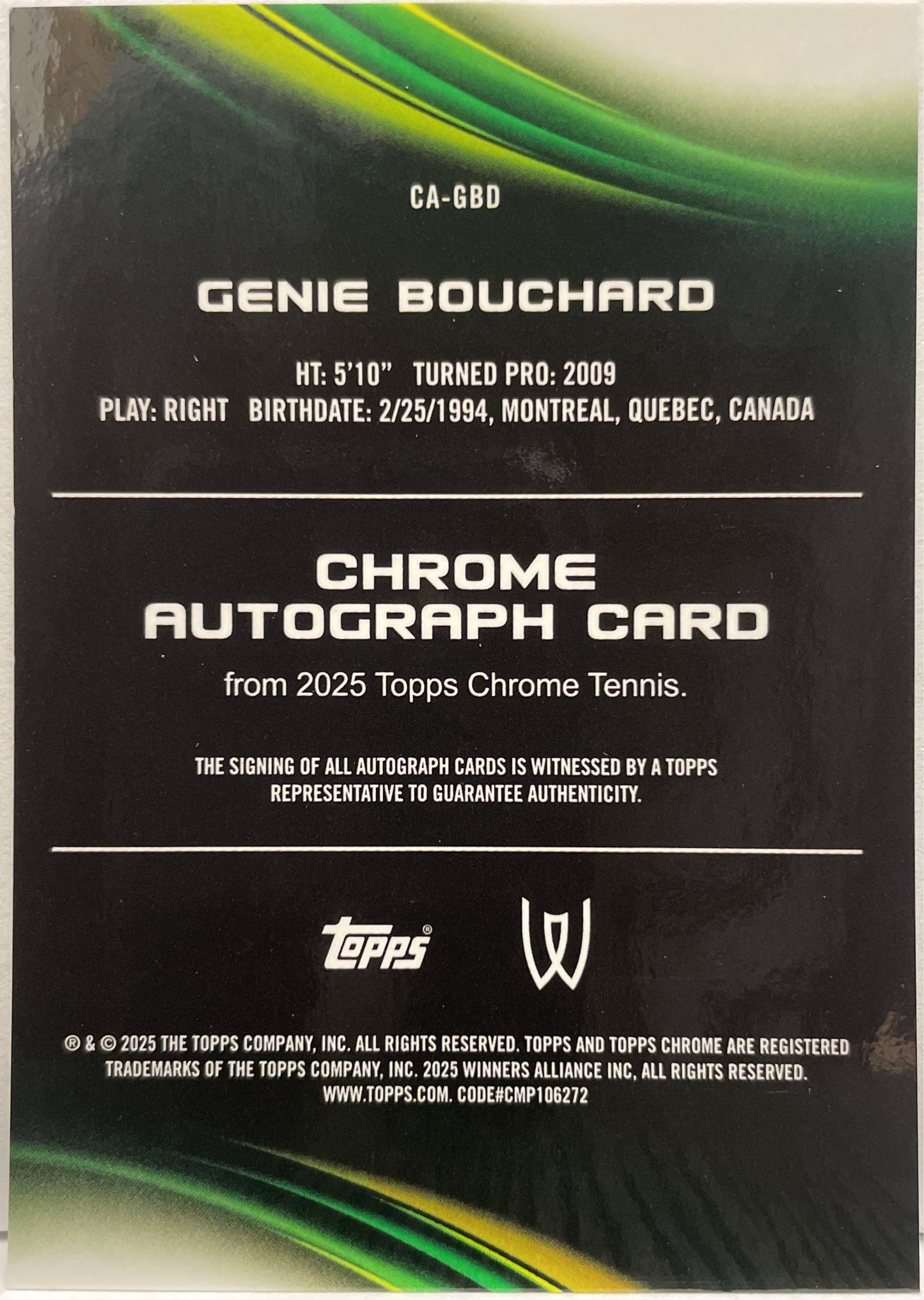 Genie Bouchard 40/150 Autograph Blue Geometric Topps Chrome Tennis 2025