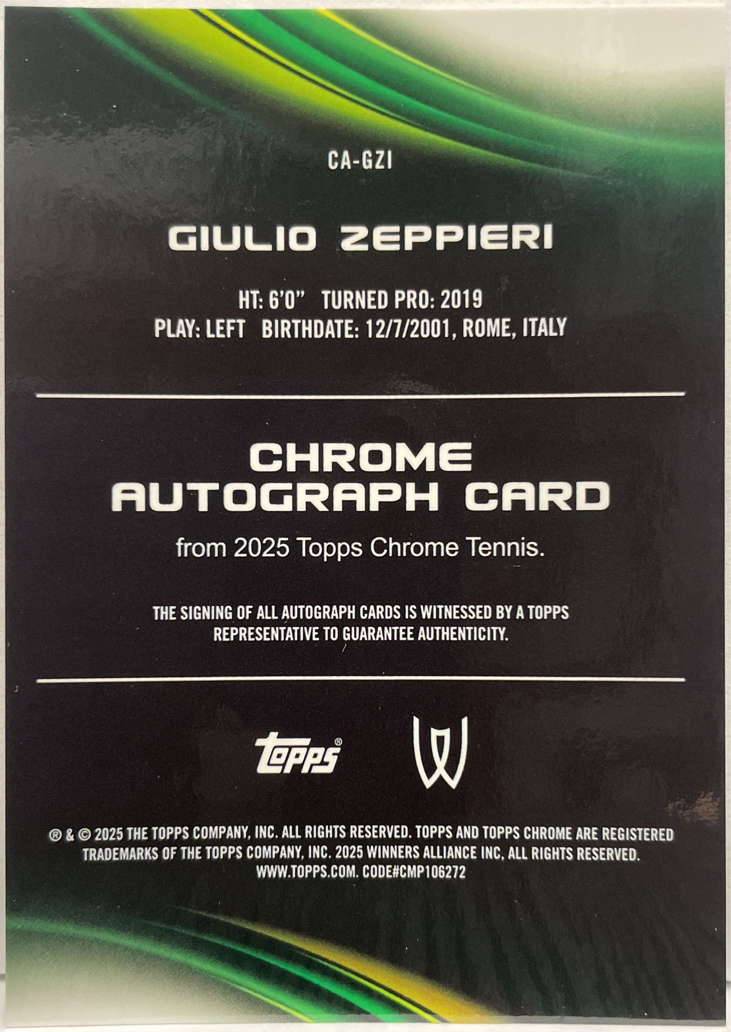Giulio Zeppieri Autograph Geometric Topps Chrome Tennis 2025