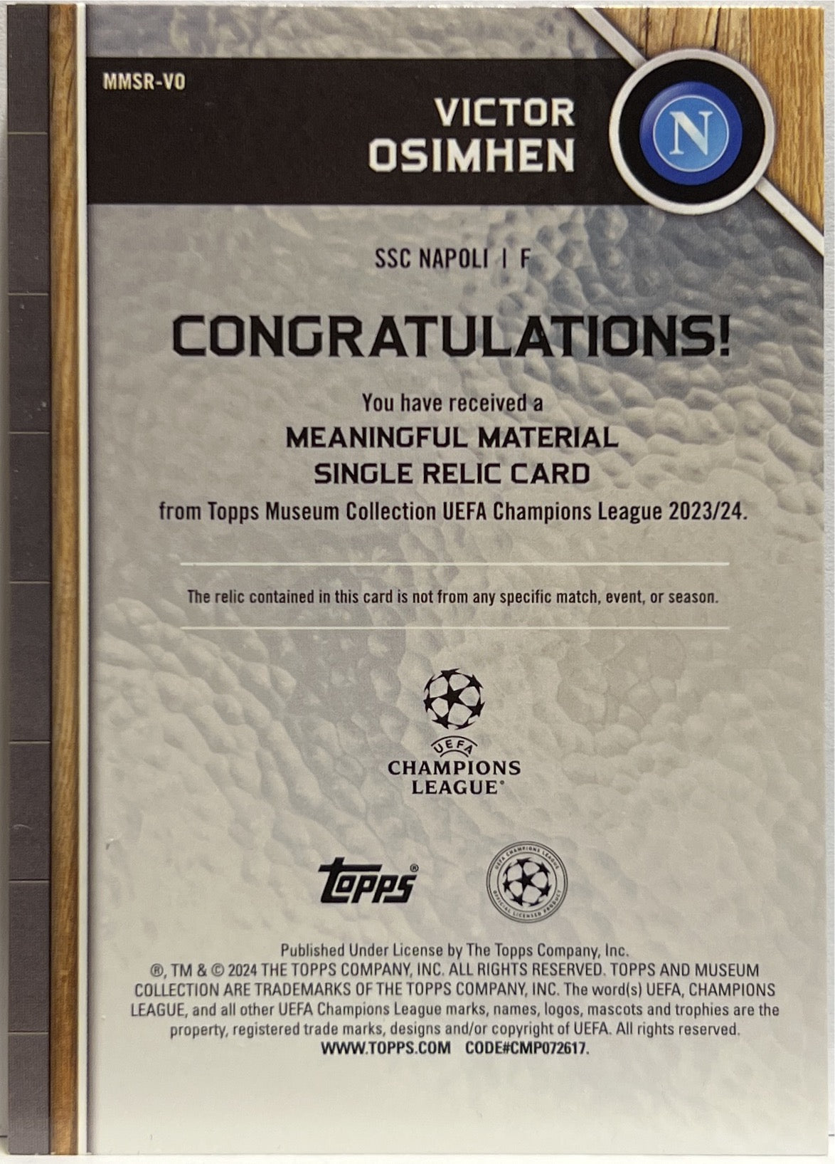 Victor Osimhen 4/10 Patch Meaningful Material Topps Museum 2023/24