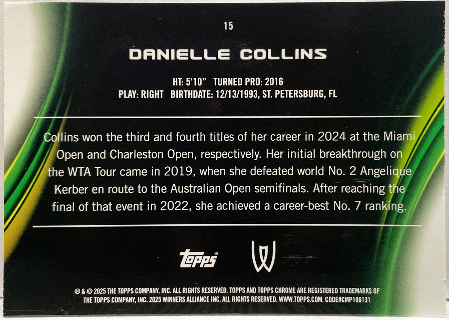 Danielle Collins 46/99 Green Topps Chrome Tennis 2025