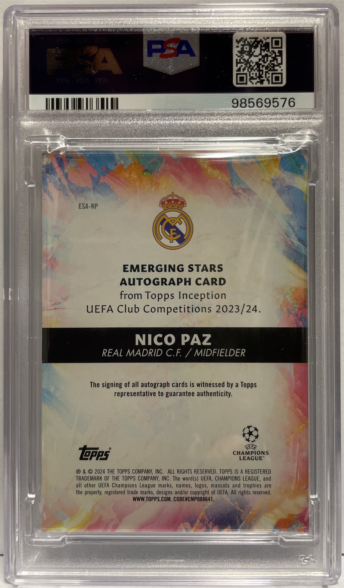 Nico Paz 1/1 Rookie Autograph Emerging Stars Purple Topps Inception 2023/24 PSA 7