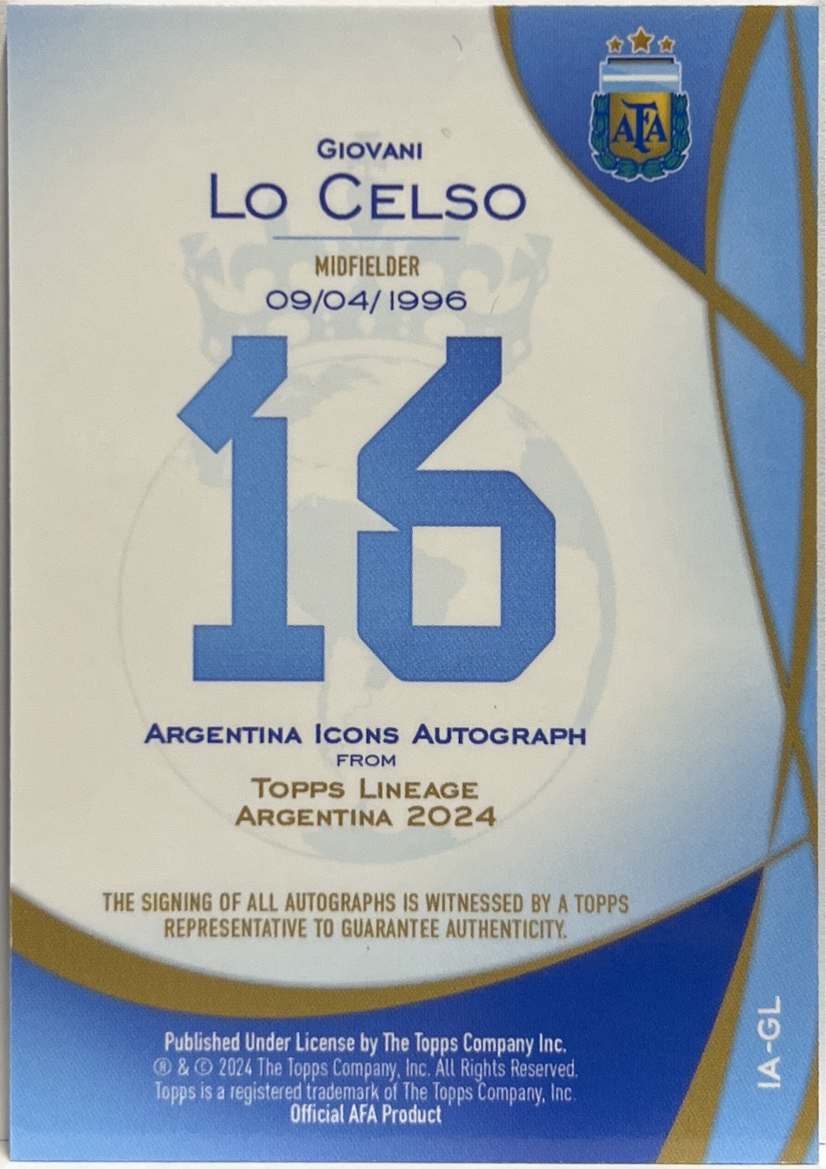 Giovani Lo Celso Autograph Topps Lineage Argentina 2024