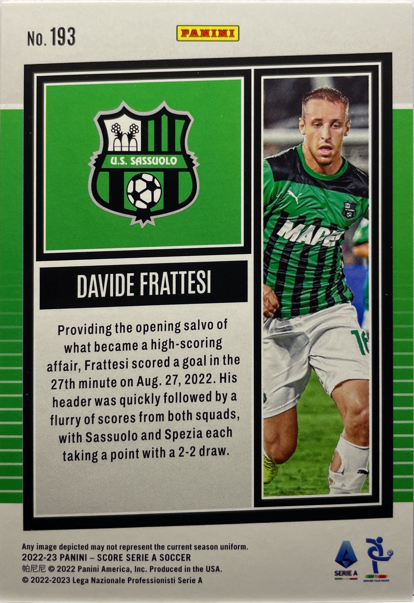 Davide Frattesi 4/15 Purple Laser Score Serie A 2022/23
