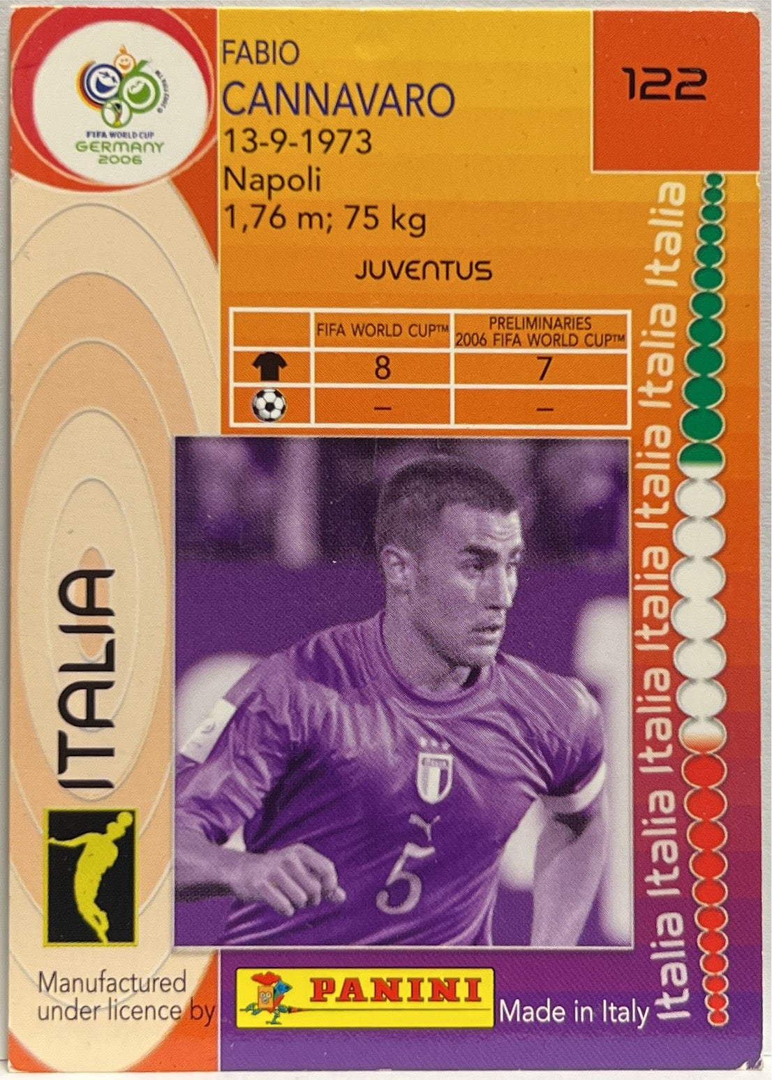 Fabio Cannavaro Panini Fifa World Cup Germany 2006