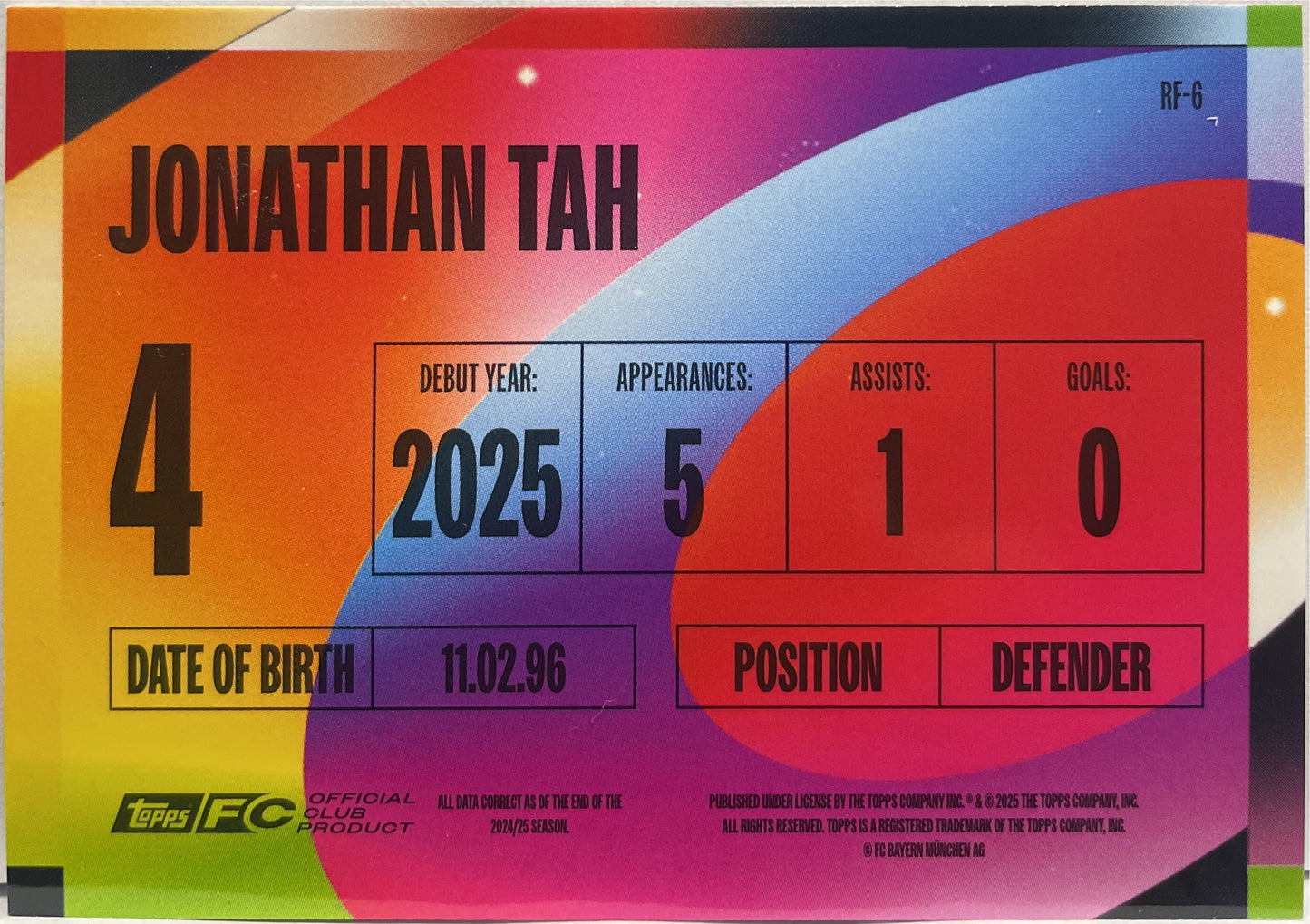 Jonathan Tah Rainbow Flick Topps FC Bayern Munchen Team Set 2025/26