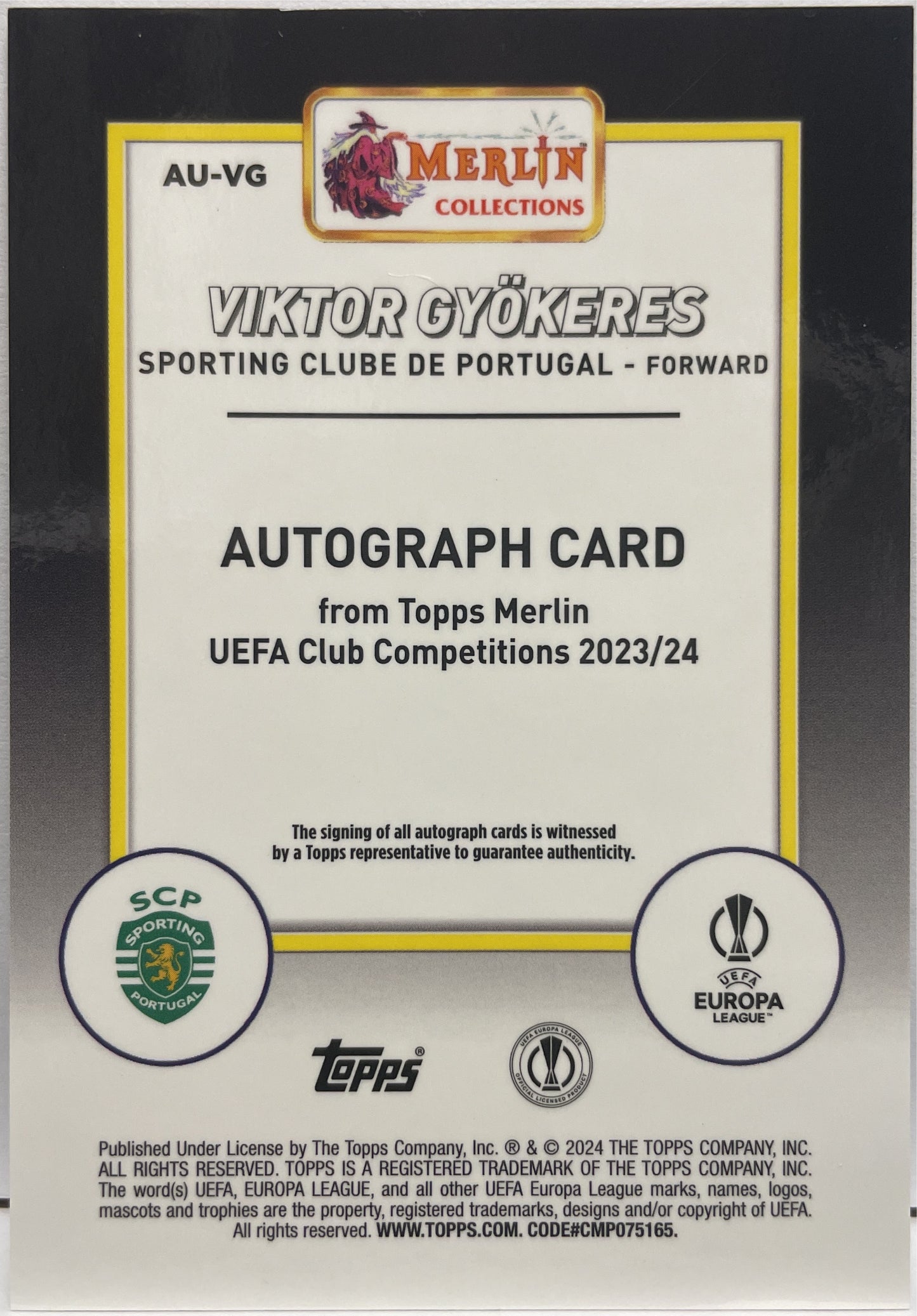 Viktor Gyokeres Rookie Autograph Topps Chrome Merlin UCC 2023/24
