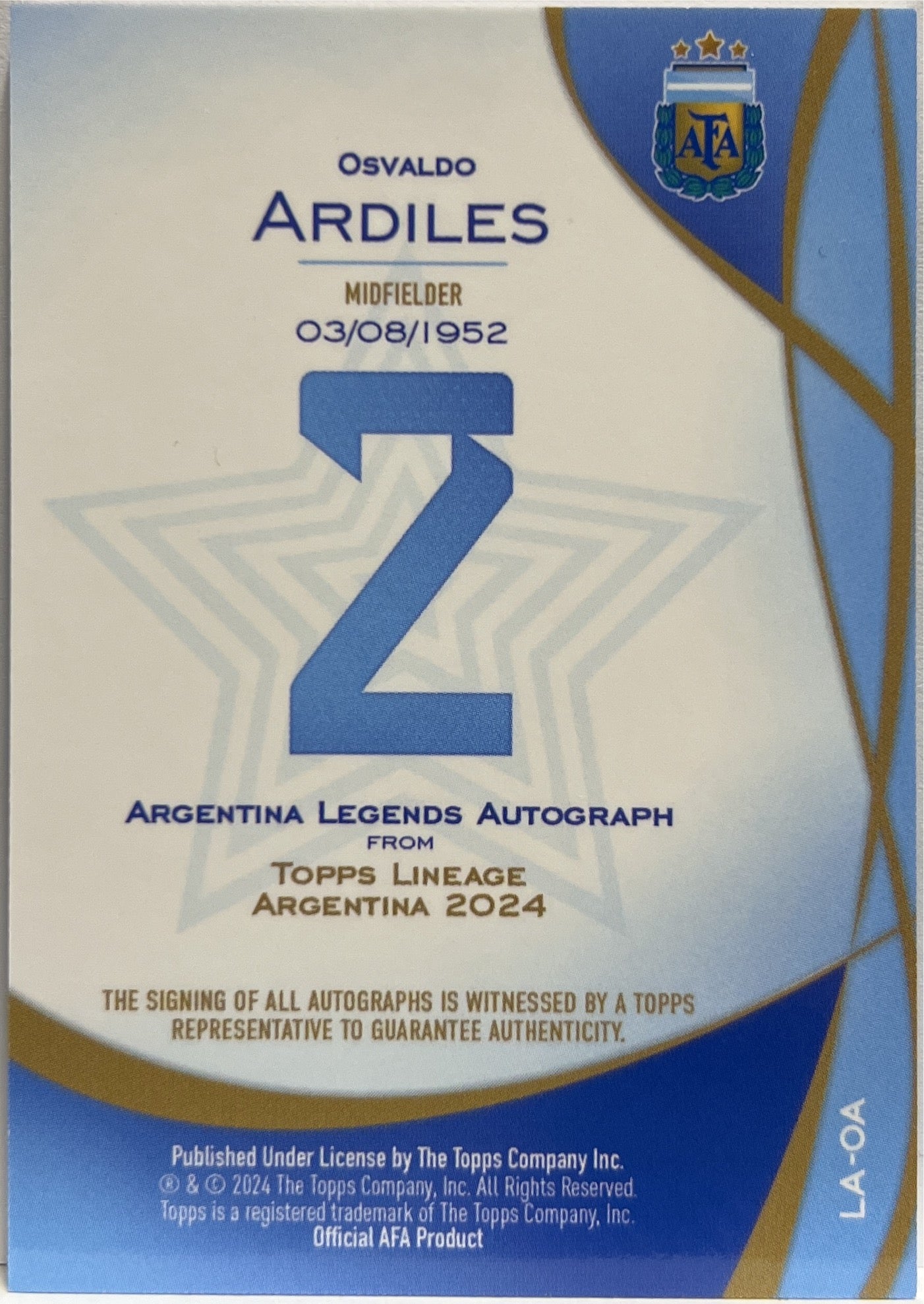 Osvaldo Ardiles Autograph Topps Lineage Argentina 2024