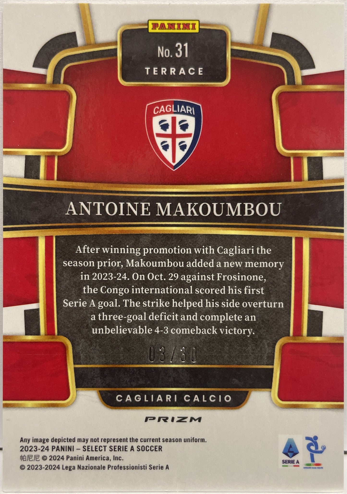 Antoine Makoumbou 3/30 Rookie Terrace Winter Camo Select Serie A 2023/24