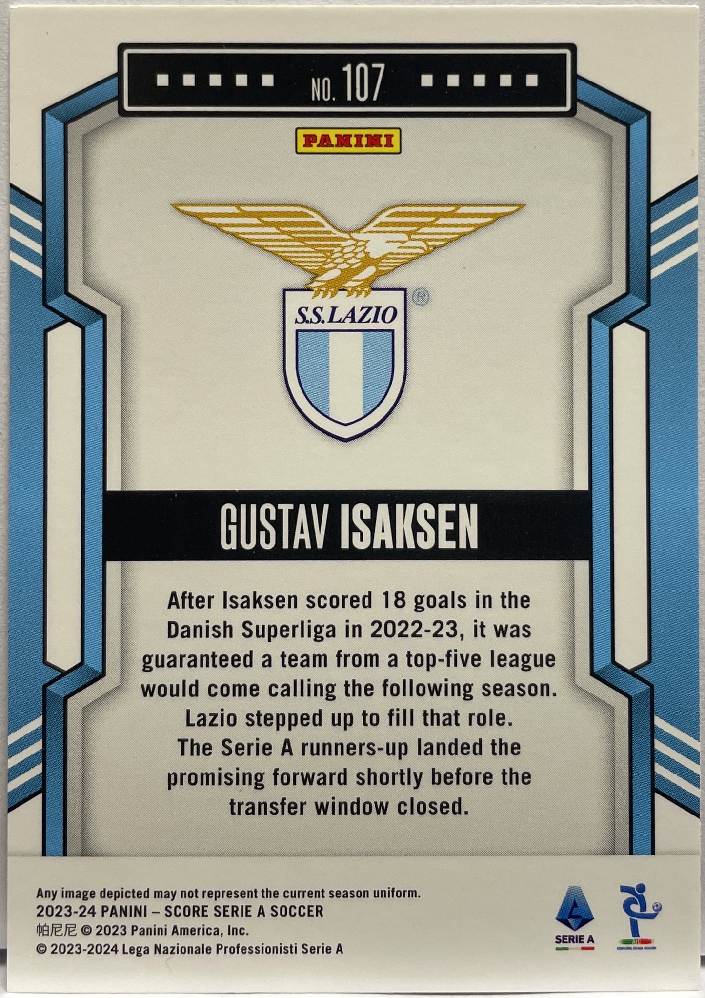 Gustav Isaksen 20/35 Rookie Orange Laser Score Serie A 2023/24