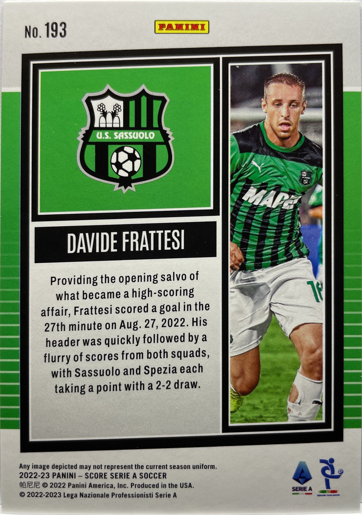 Davide Frattesi 13/15 Purple Laser Score Serie A 2022/23