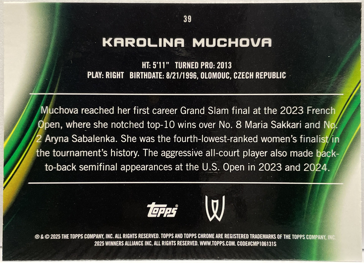 Karolina Muchova 49/125 Purple Green Topps Chrome Tennis 2025