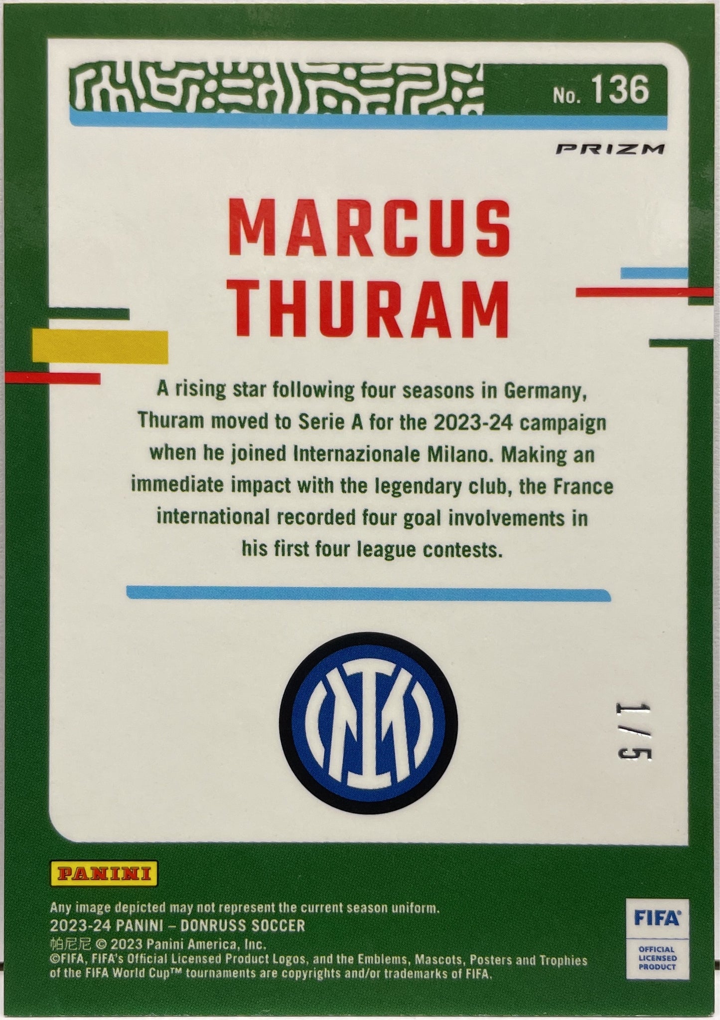 Marcus Thuram 1/5 Green Optic Donruss Fifa 2023/24