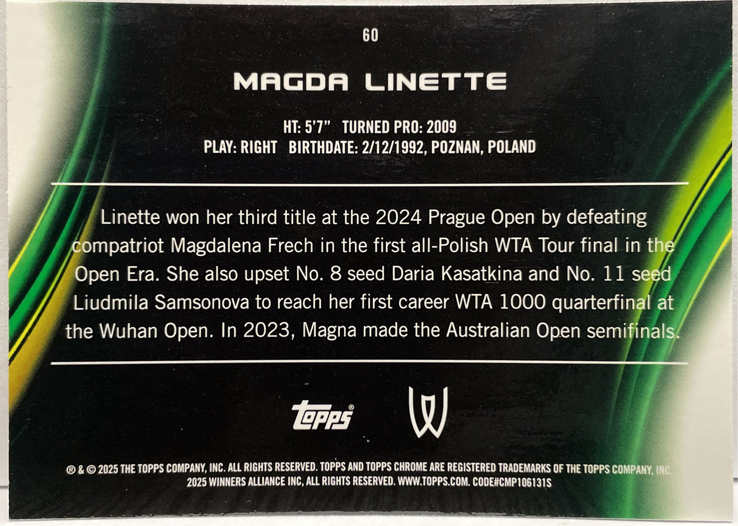 Magda Linette 2/125 Purple Green Topps Chrome Tennis 2025