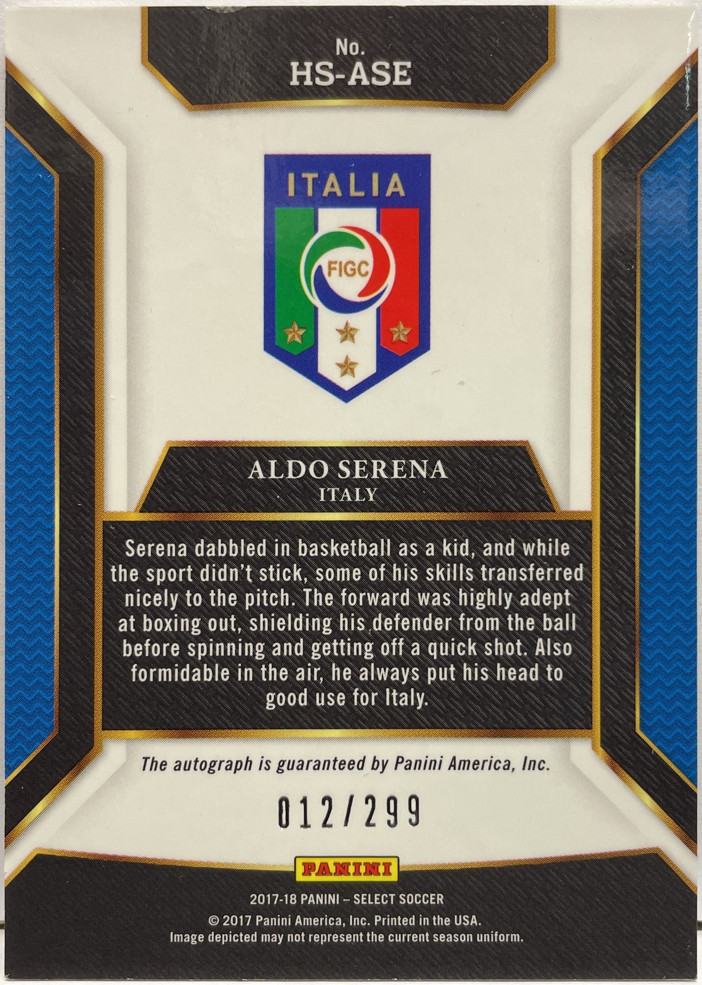 Aldo Serena 12/299 Autograph Historical Signatures Select Fifa 2017/18