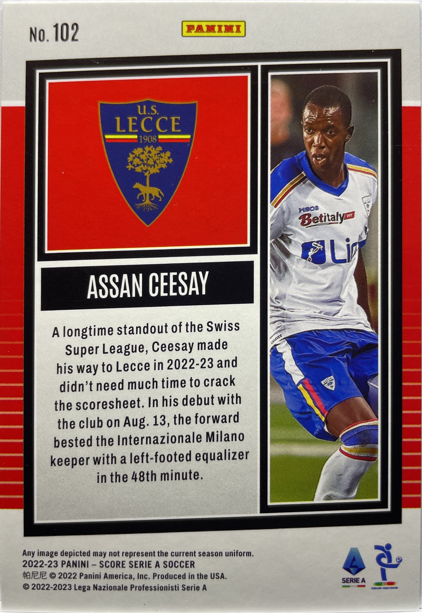 Assan Ceesay 22/35 Rookie Orange Laser Score Serie A 2022/23
