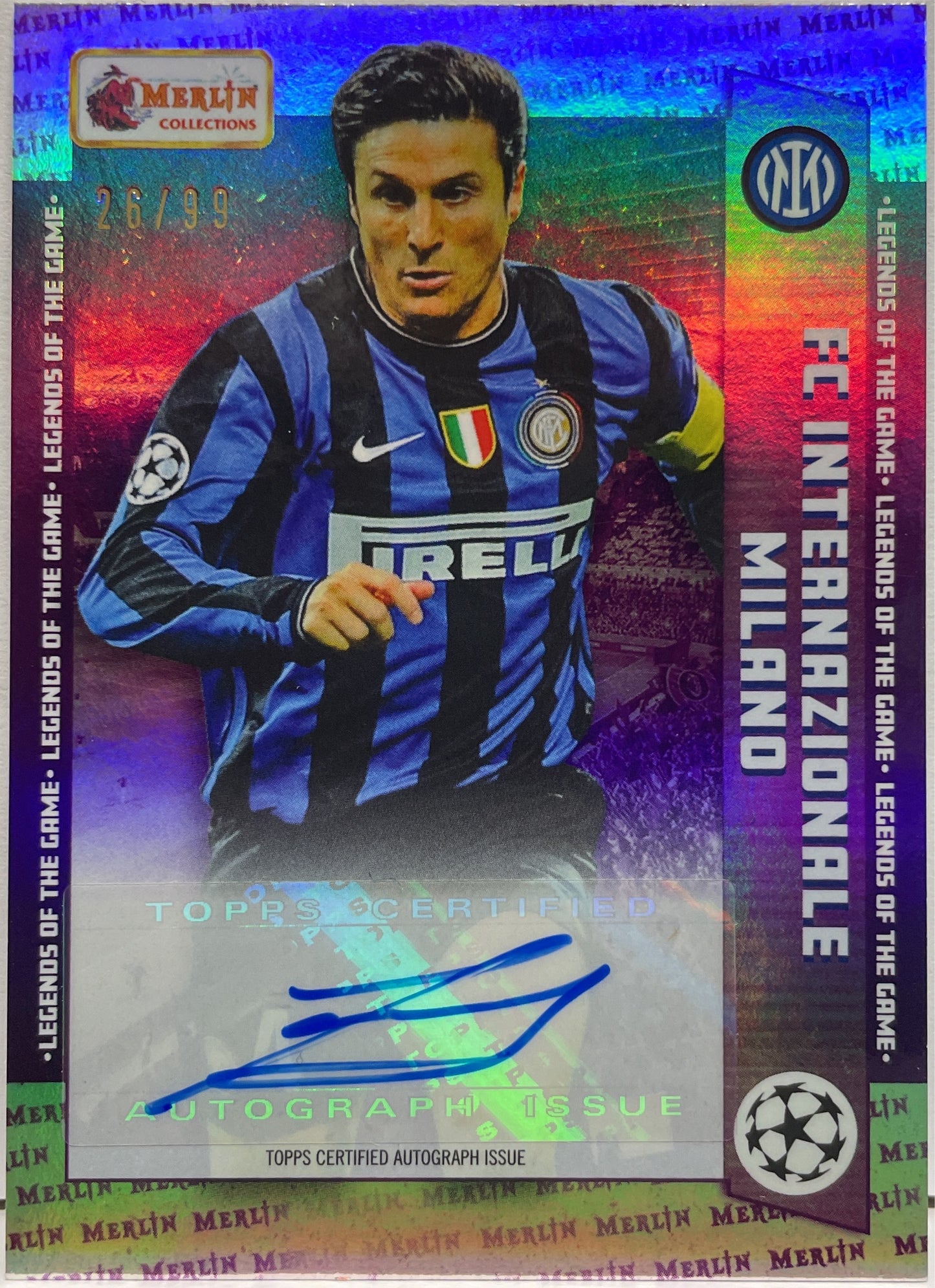 Javier Zanetti 26/99 Autograph Topps Merlin Heritage UCC 2023/24