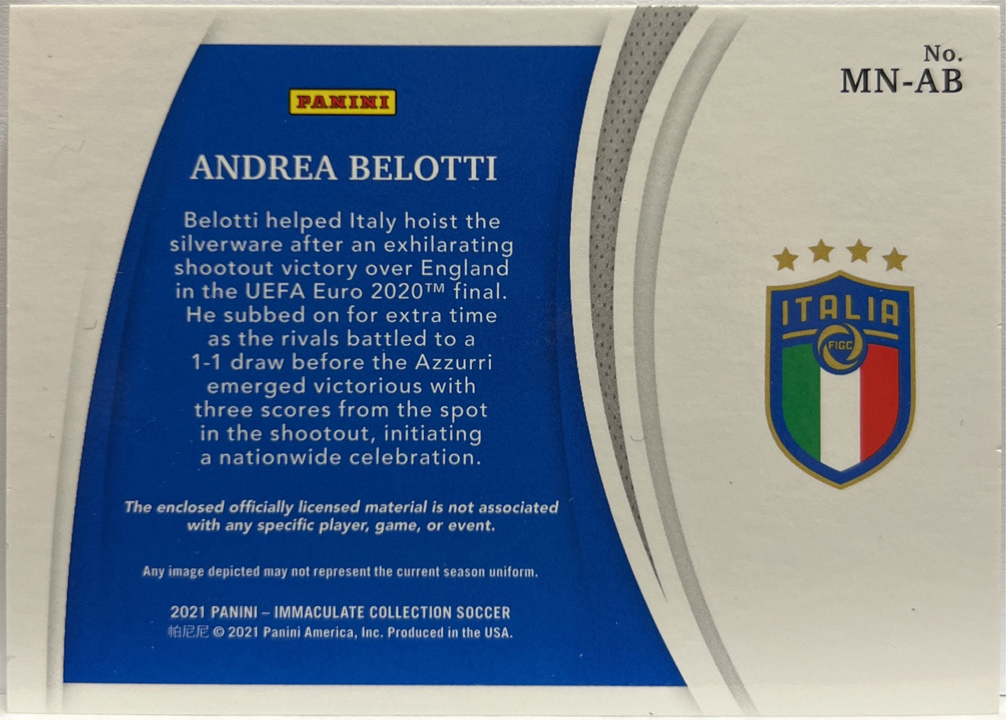 Andrea Belotti 9/10 Patch Magnificent Immaculate Collection 2021