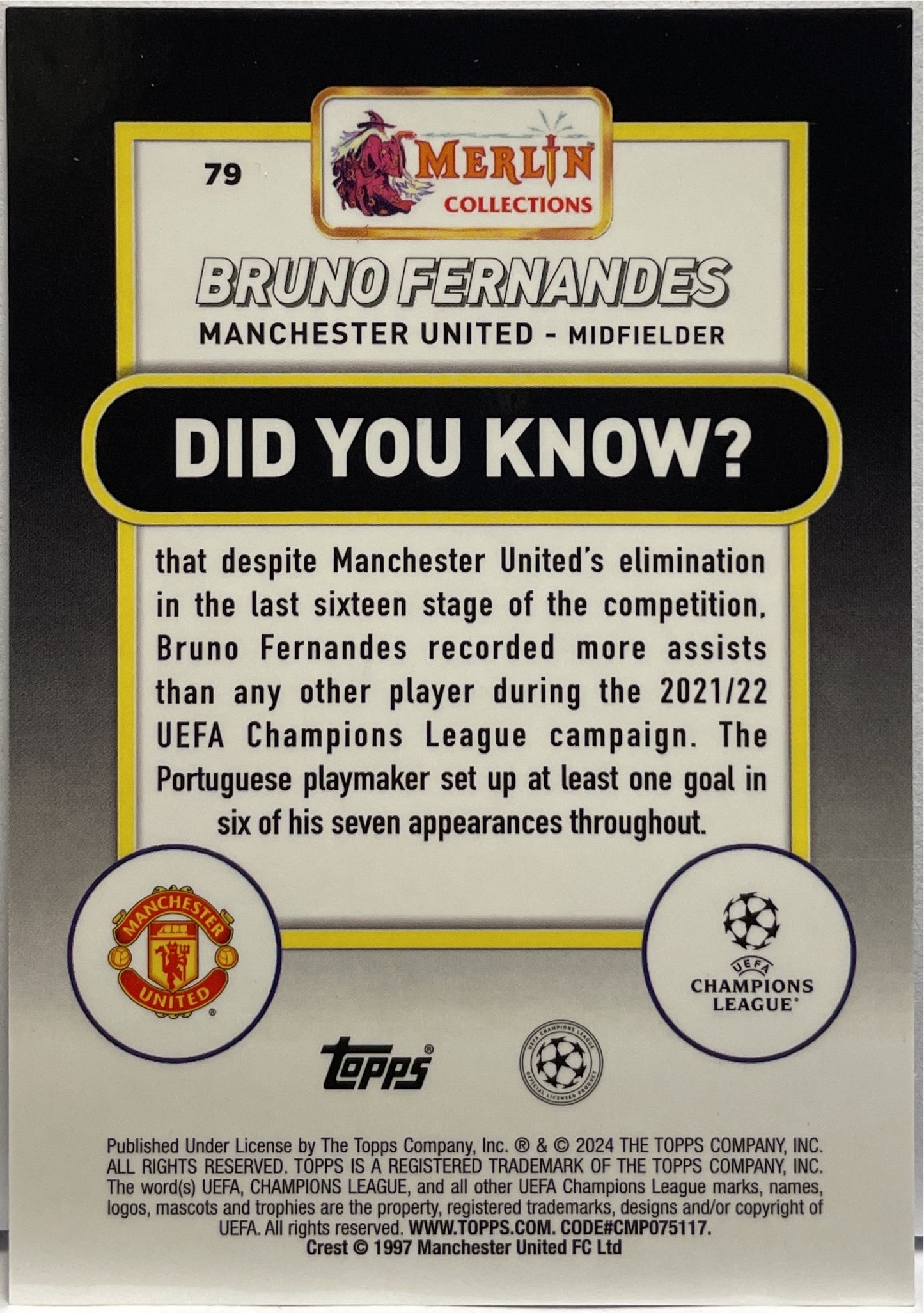 Bruno Fernandes 39/75 Blue Topps Chrome Merlin UCC 2023/24