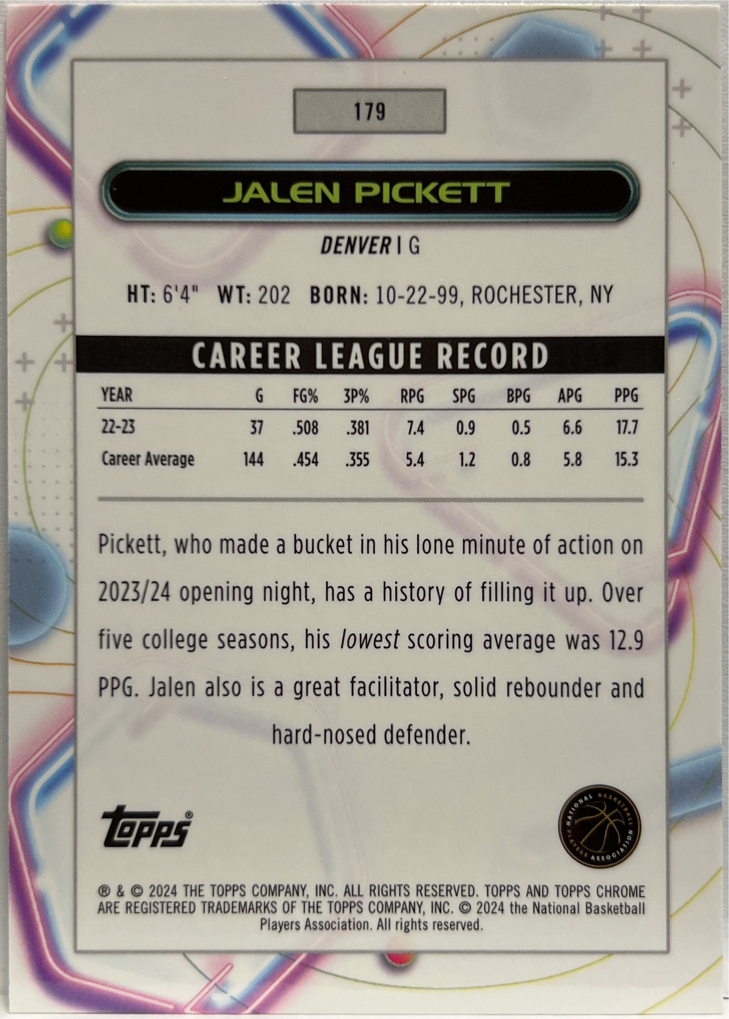 Jalen Pickett 112/149 Rookie Aqua Equinox Topps Chrome Cosmic Basketball NBA 2023/24