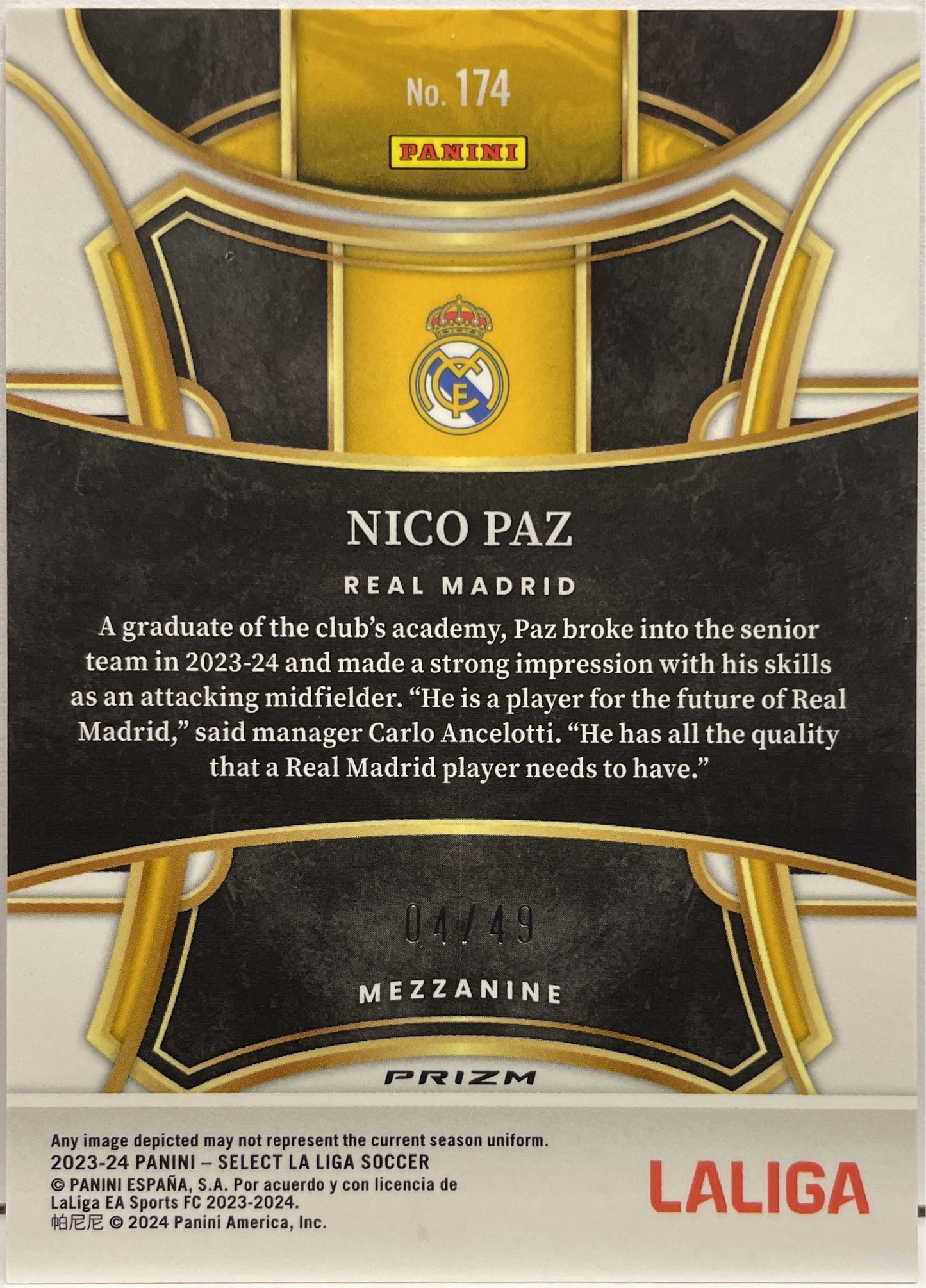 Nico Paz 4/49 Rookie Mezzanine Orange Select La Liga 2023/24