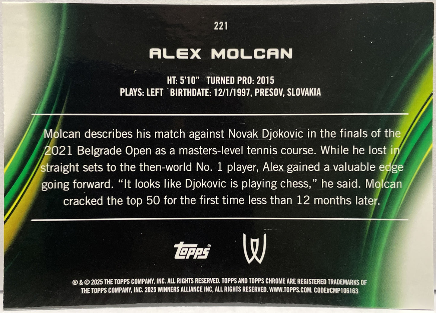 Alex Molcan 90/150 Blue Topps Chrome Tennis 2025