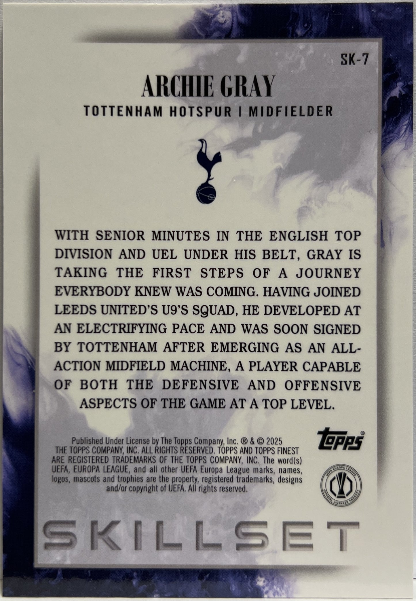 Archie Gray 169/299 Rookie Skillset Purple Topps Finest UCC 2024/25