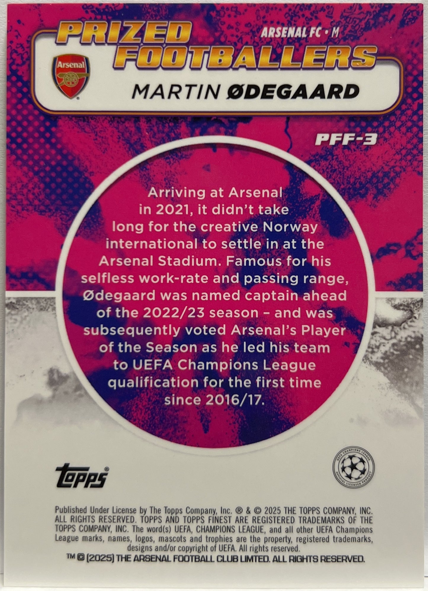 Martin Odegaard Prized Footballers Fusion Variation Yellow Red Topps Finest UCC 2024/25