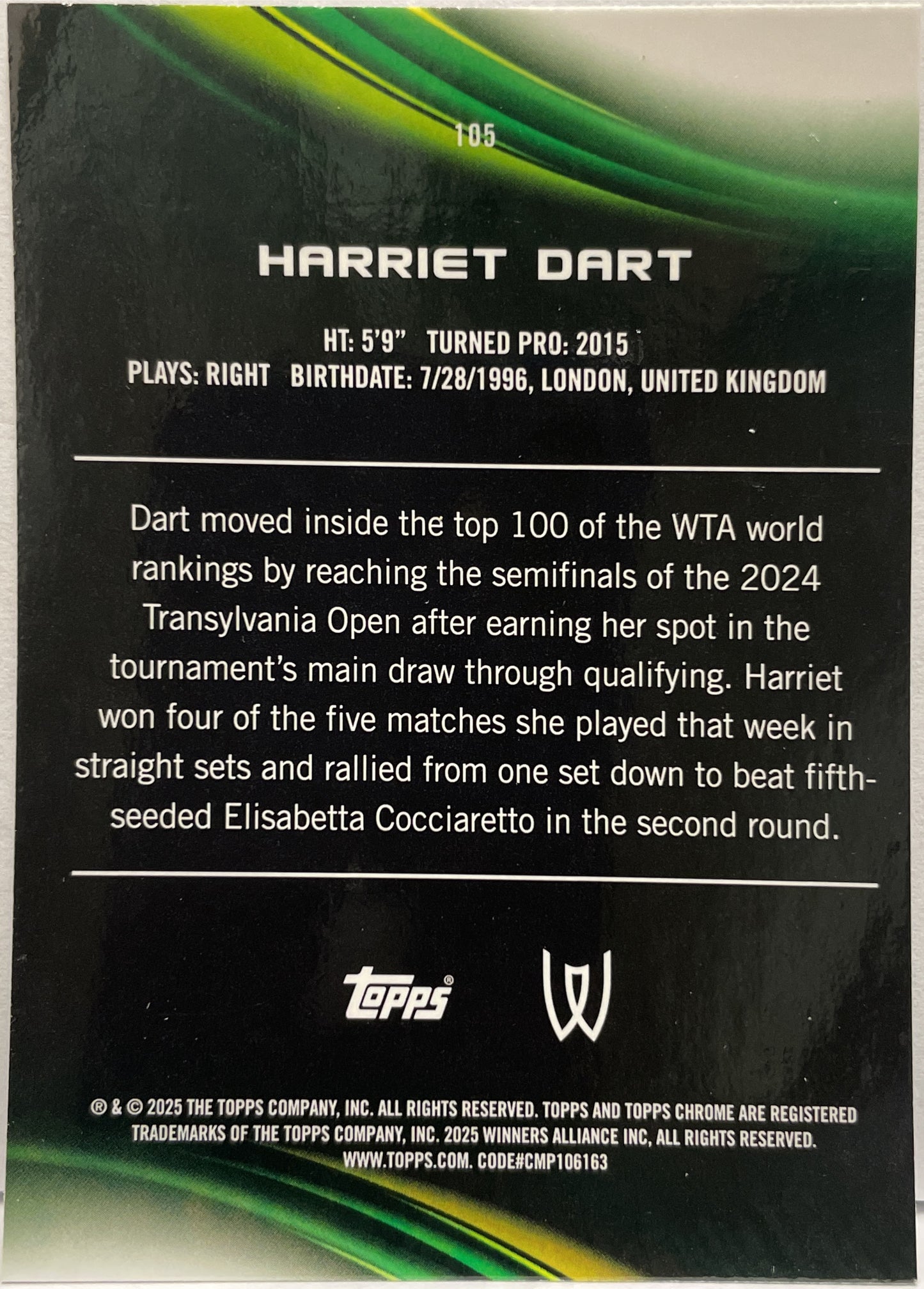 Harriet Dart 112/150 1ST Blue Topps Chrome Tennis 2025