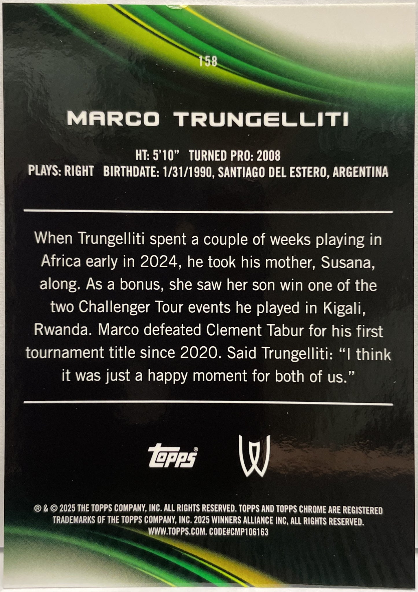 Marco Trungelliti 83/150 1ST Blue Topps Chrome Tennis 2025