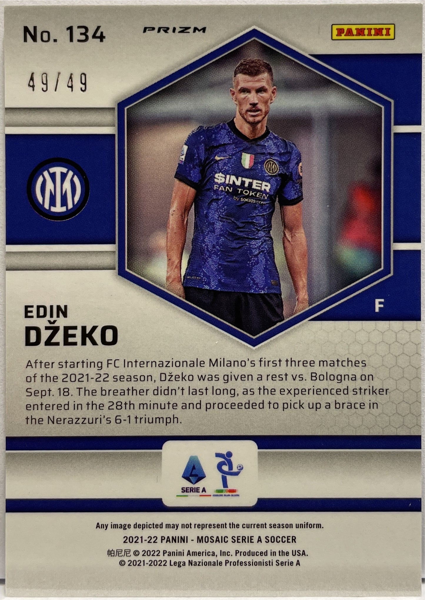 Edin Dzeko 49/49 Purple Mosaic Serie A 2021/22