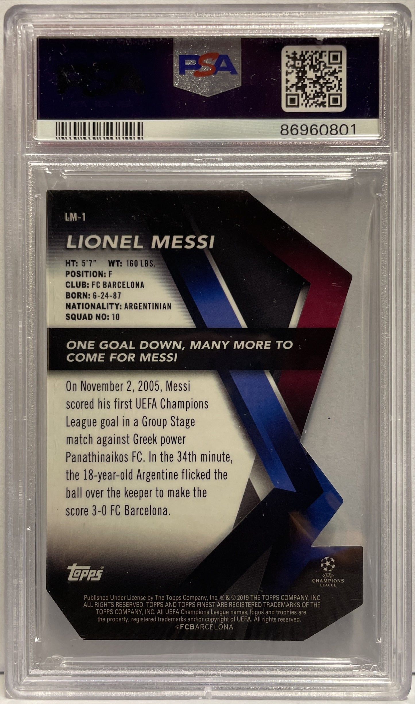 Lionel Messi 48/50 Careers Gold Topps Finest UCL 2018/19 PSA 9
